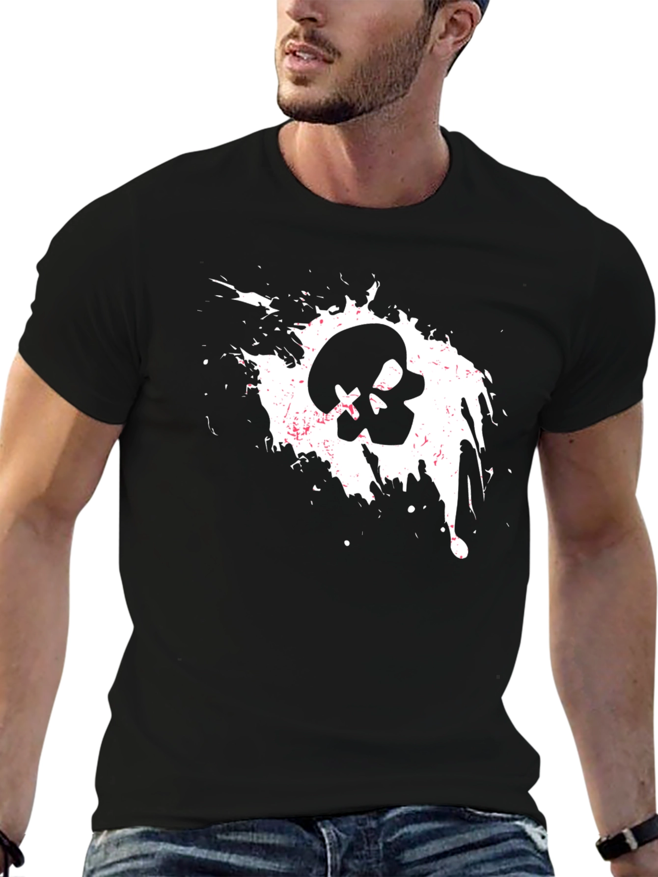Skull Splash Graphic Tee - Black Cotton T-Shirt