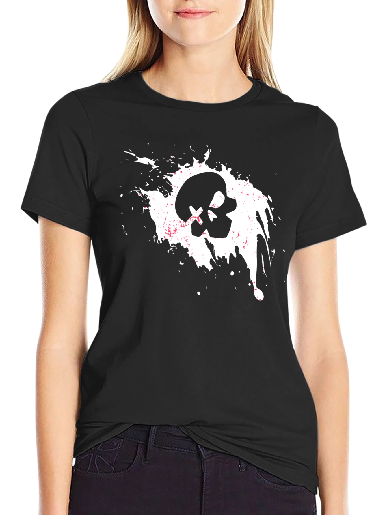 Skull Splash Graphic Tee - Black Cotton T-Shirt