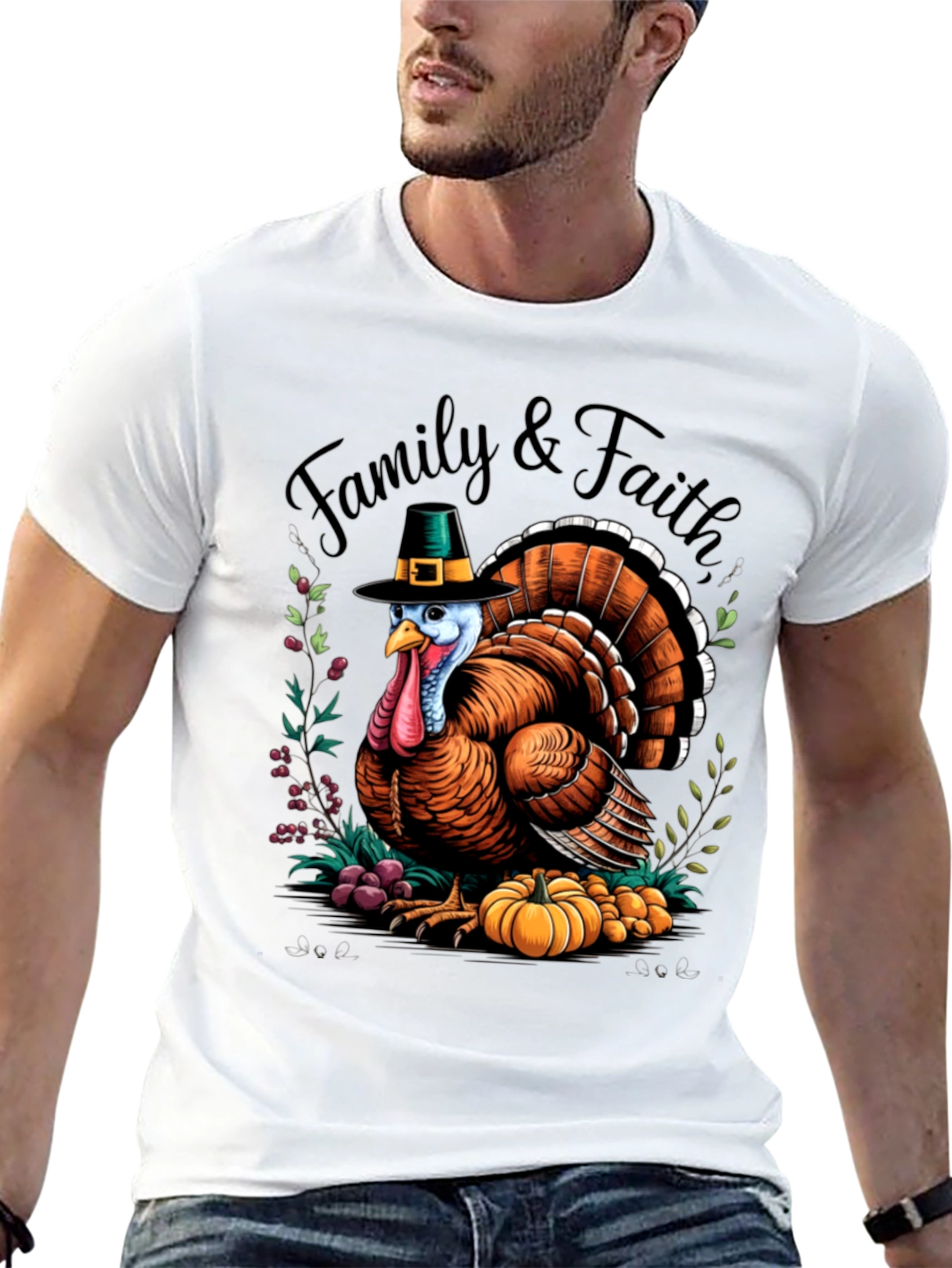 Family & Faith Thanksgiving Turkey Graphic Tee