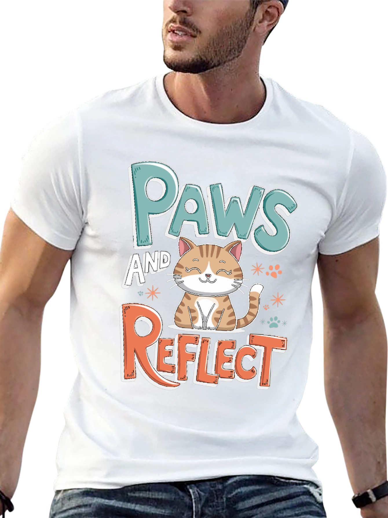 Paws and Reflect Cat Graphic Black T-Shirt