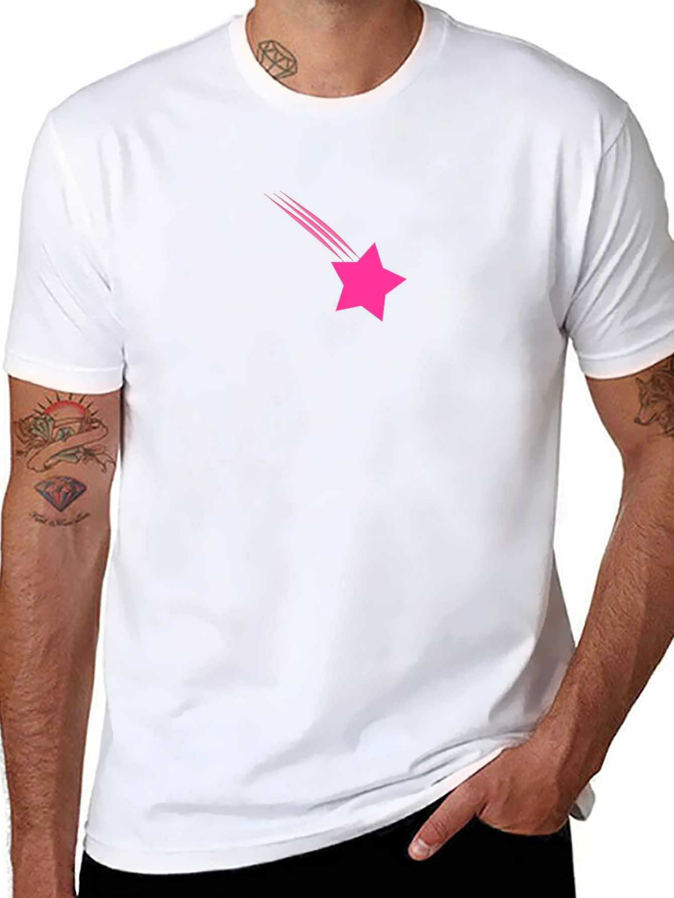 Pink Star Falling Black T-Shirt