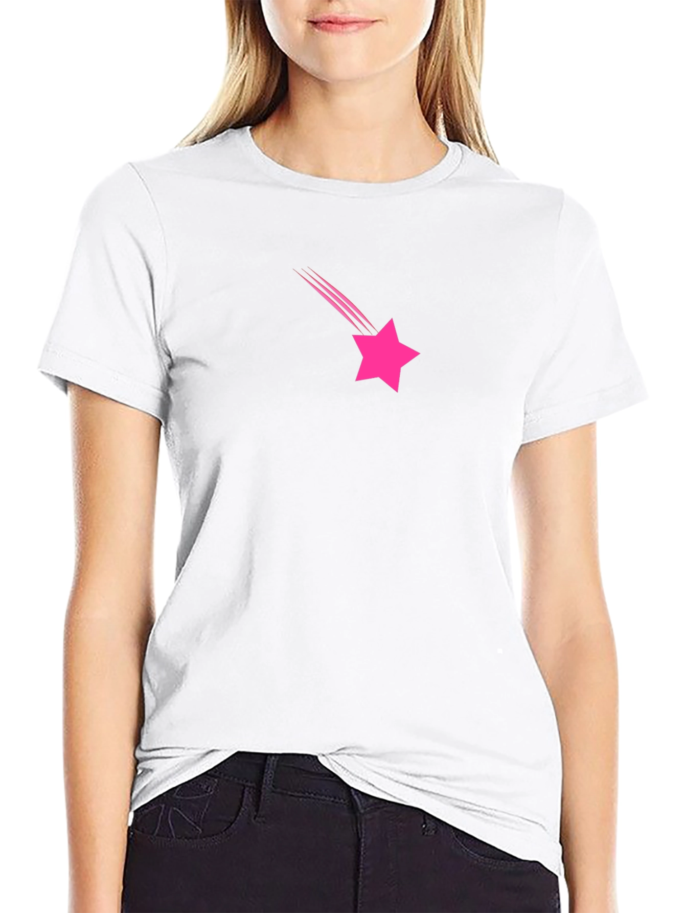 Pink Star Falling Black T-Shirt