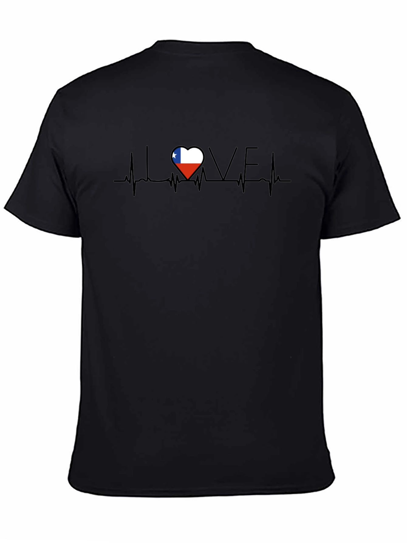 Chile Flag Heartbeat Love T-Shirt - Black