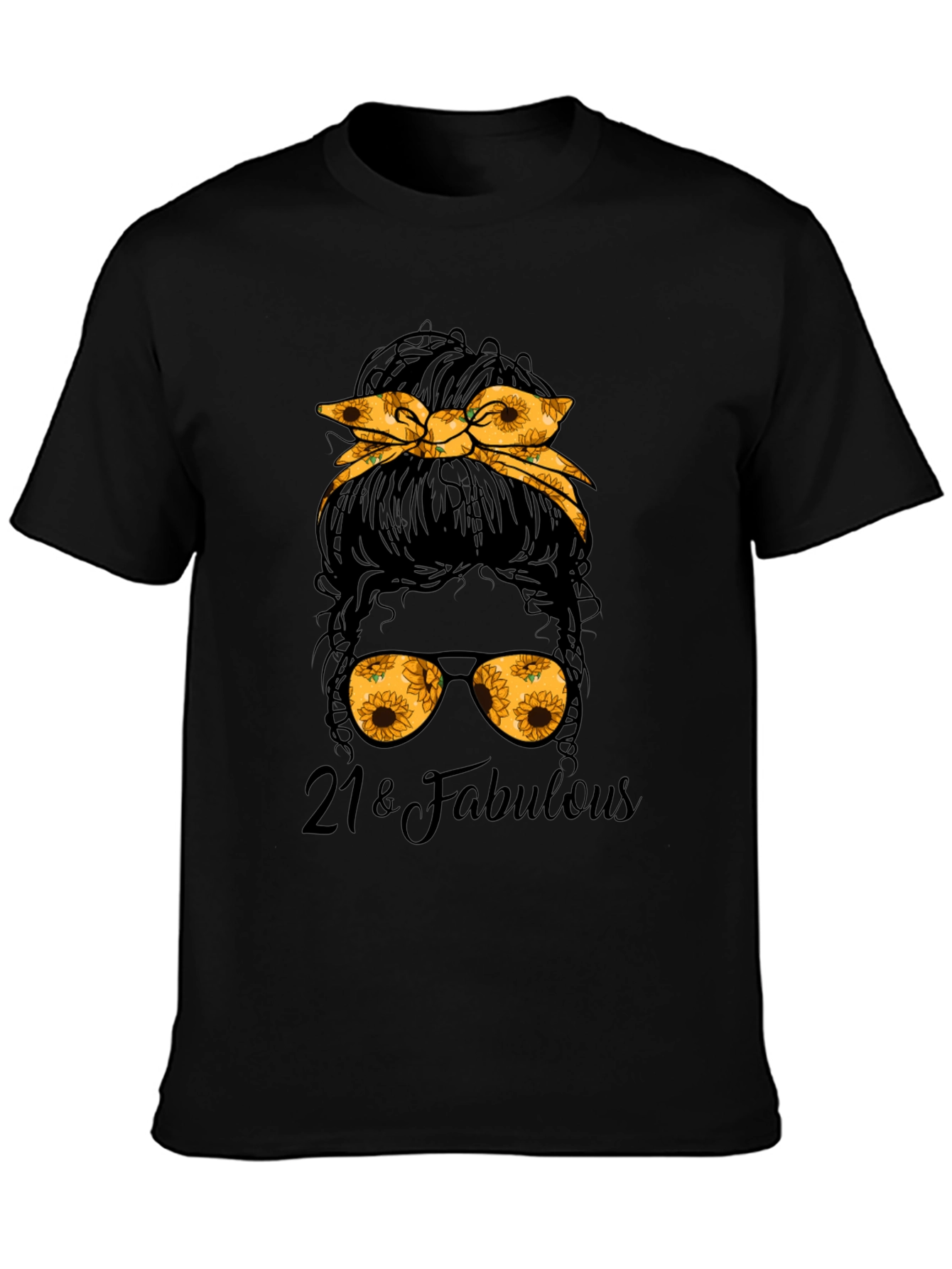 21 & Fabulous Messy Bun Sunflower Graphic Tee