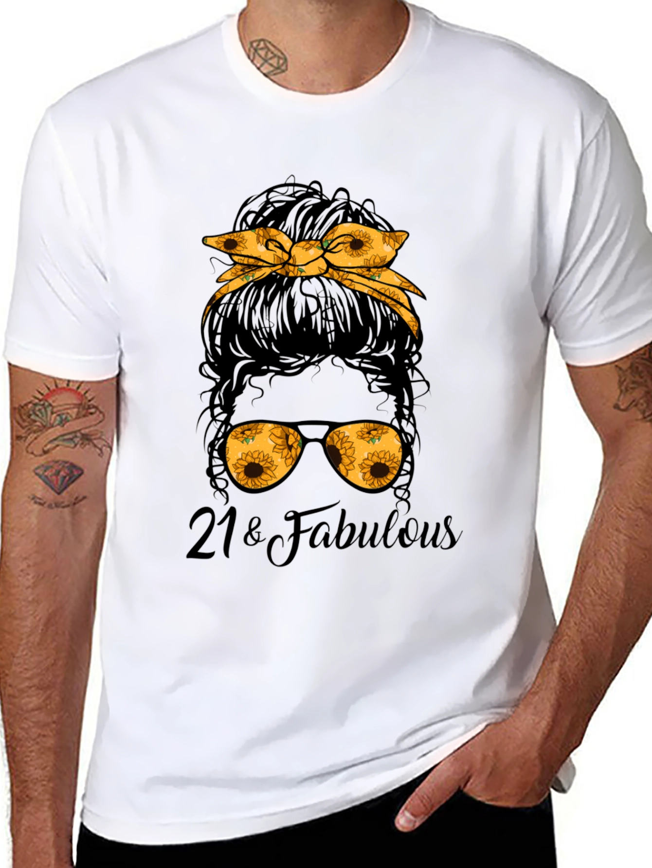 21 & Fabulous Messy Bun Sunflower Graphic Tee