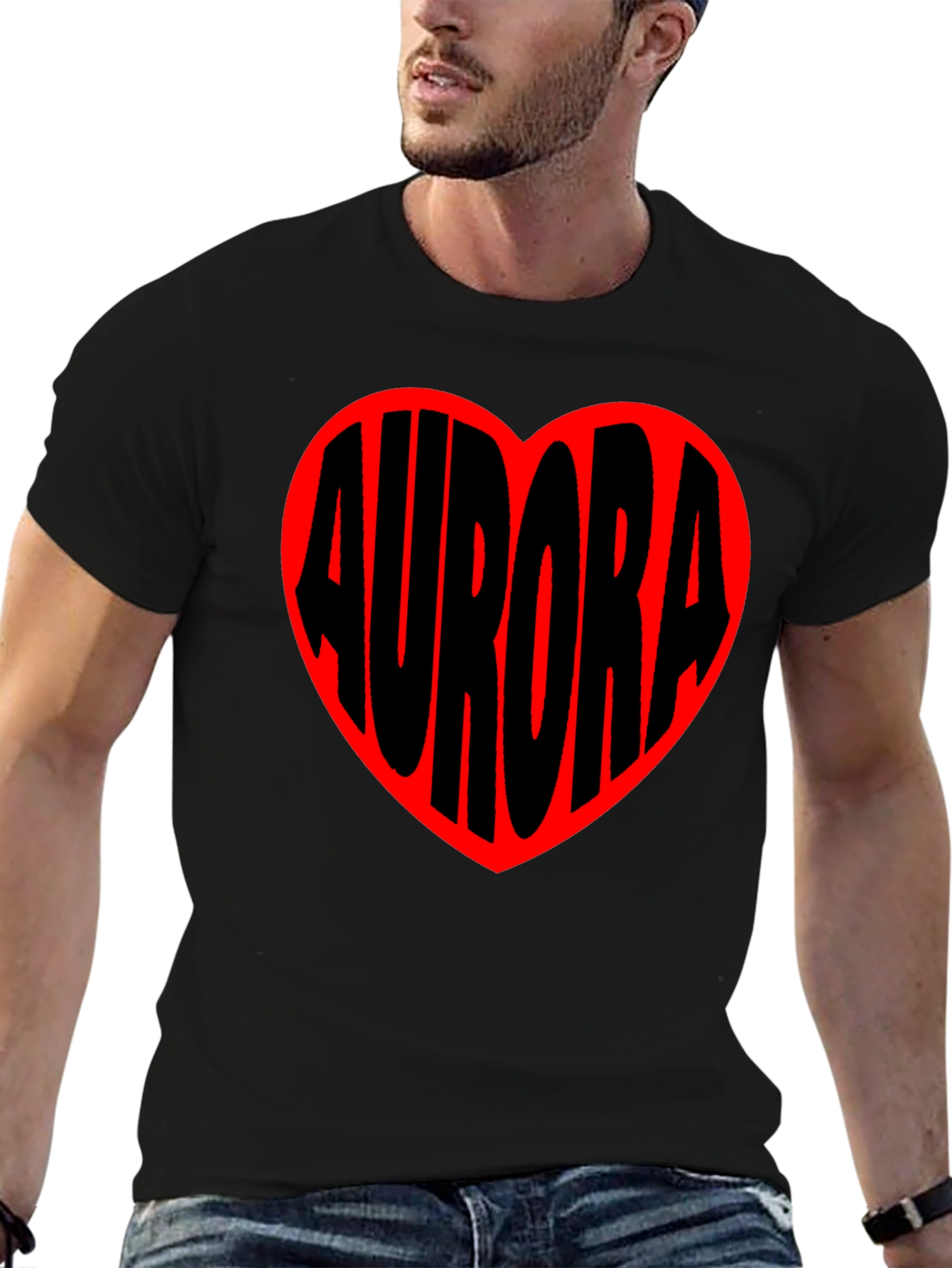 Aurora Heart T-Shirt - Black Crew Neck