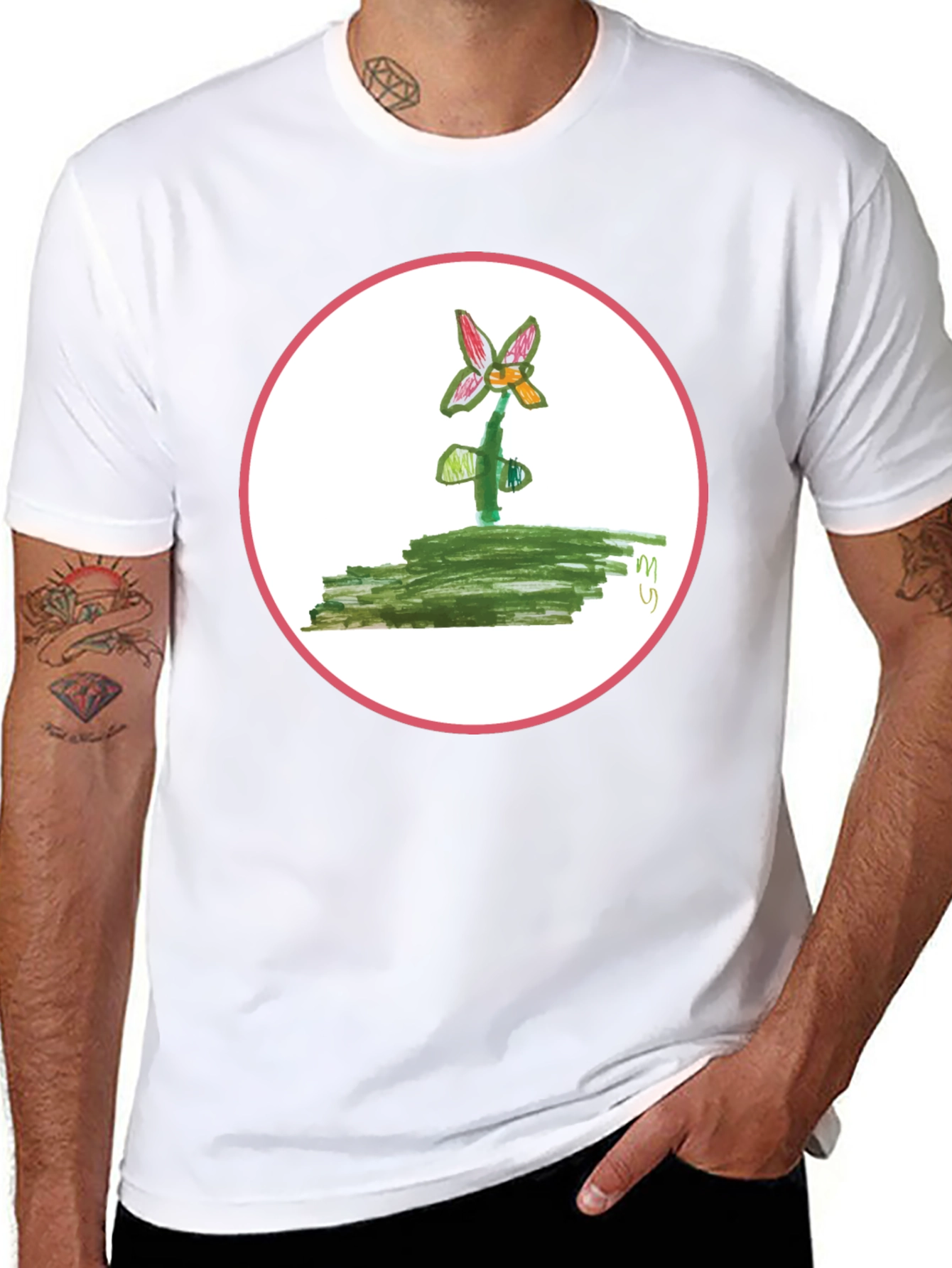 Floral Drawing T-Shirt - Unique Kid Art Design