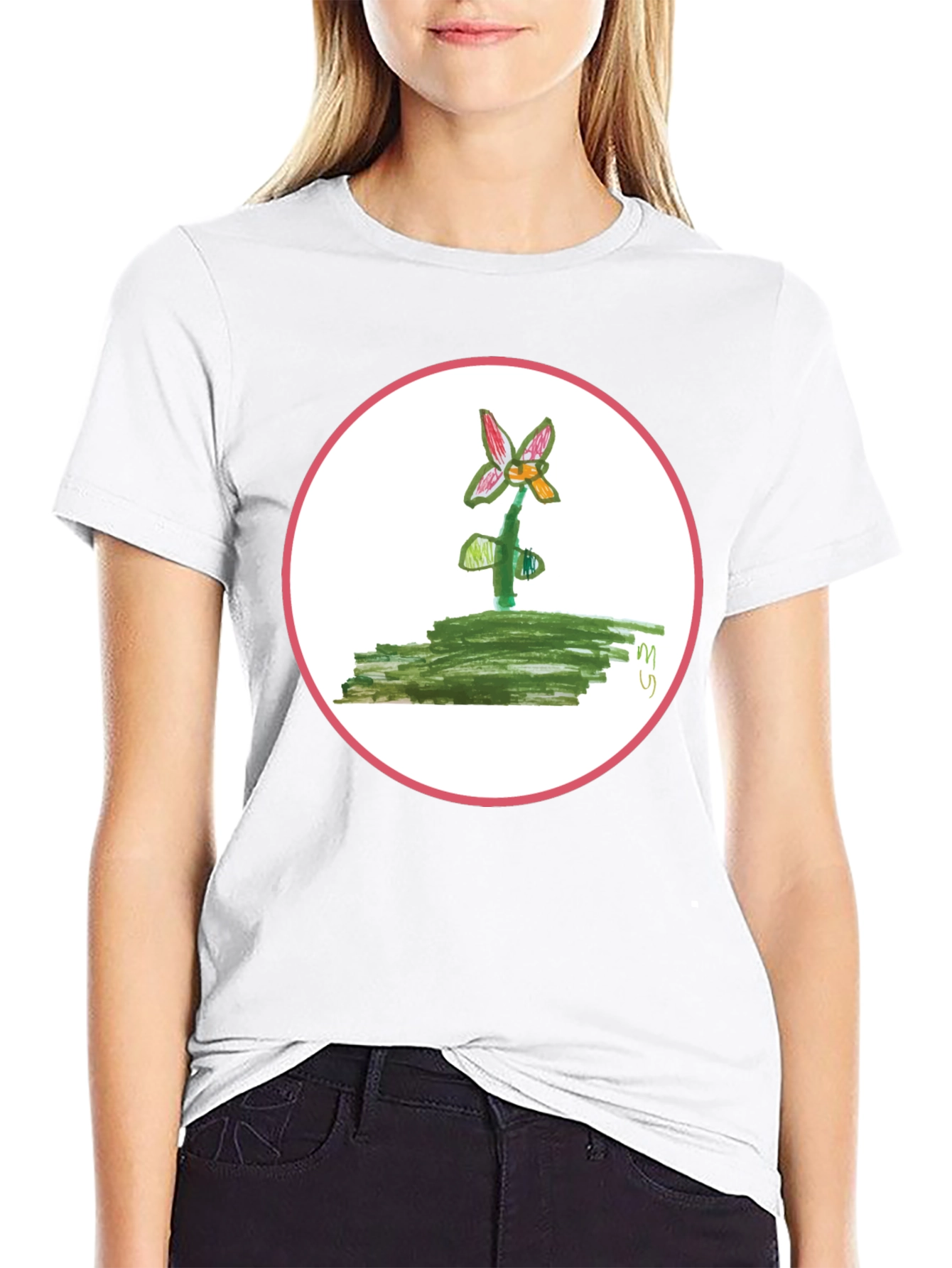 Floral Drawing T-Shirt - Unique Kid Art Design