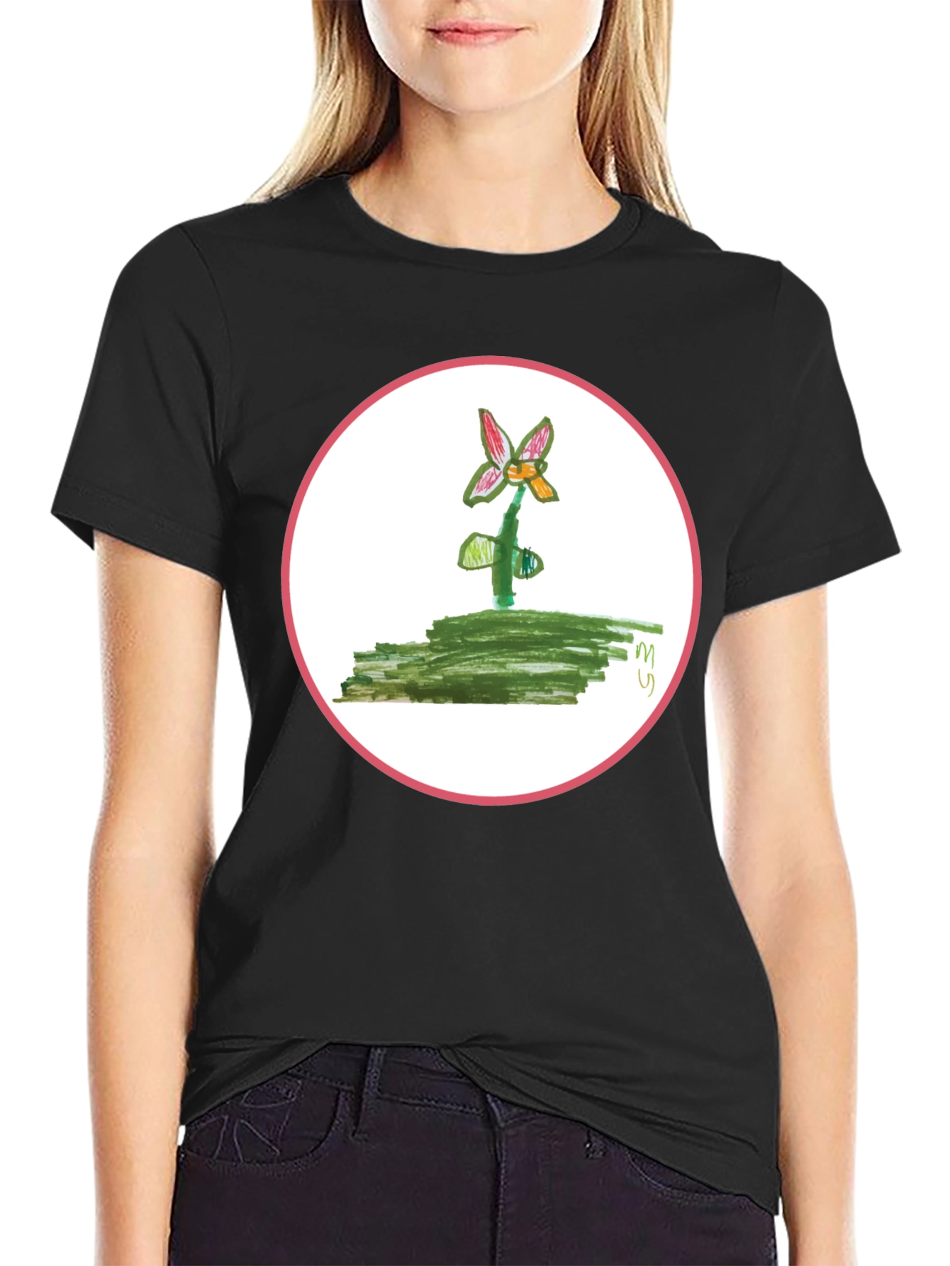 Floral Drawing T-Shirt - Unique Kid Art Design