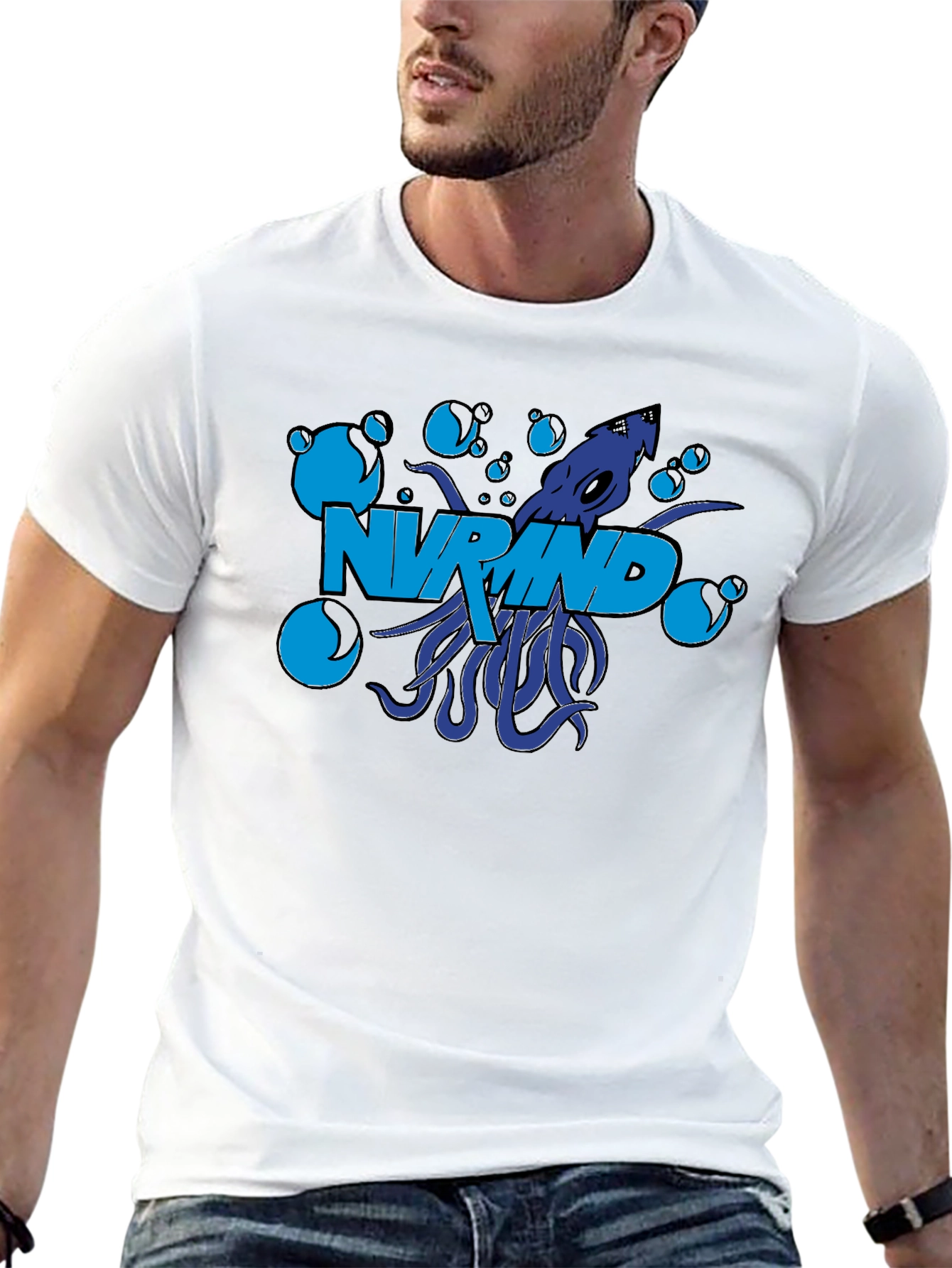 NV Mind Black T-Shirt Squid Graphic Design