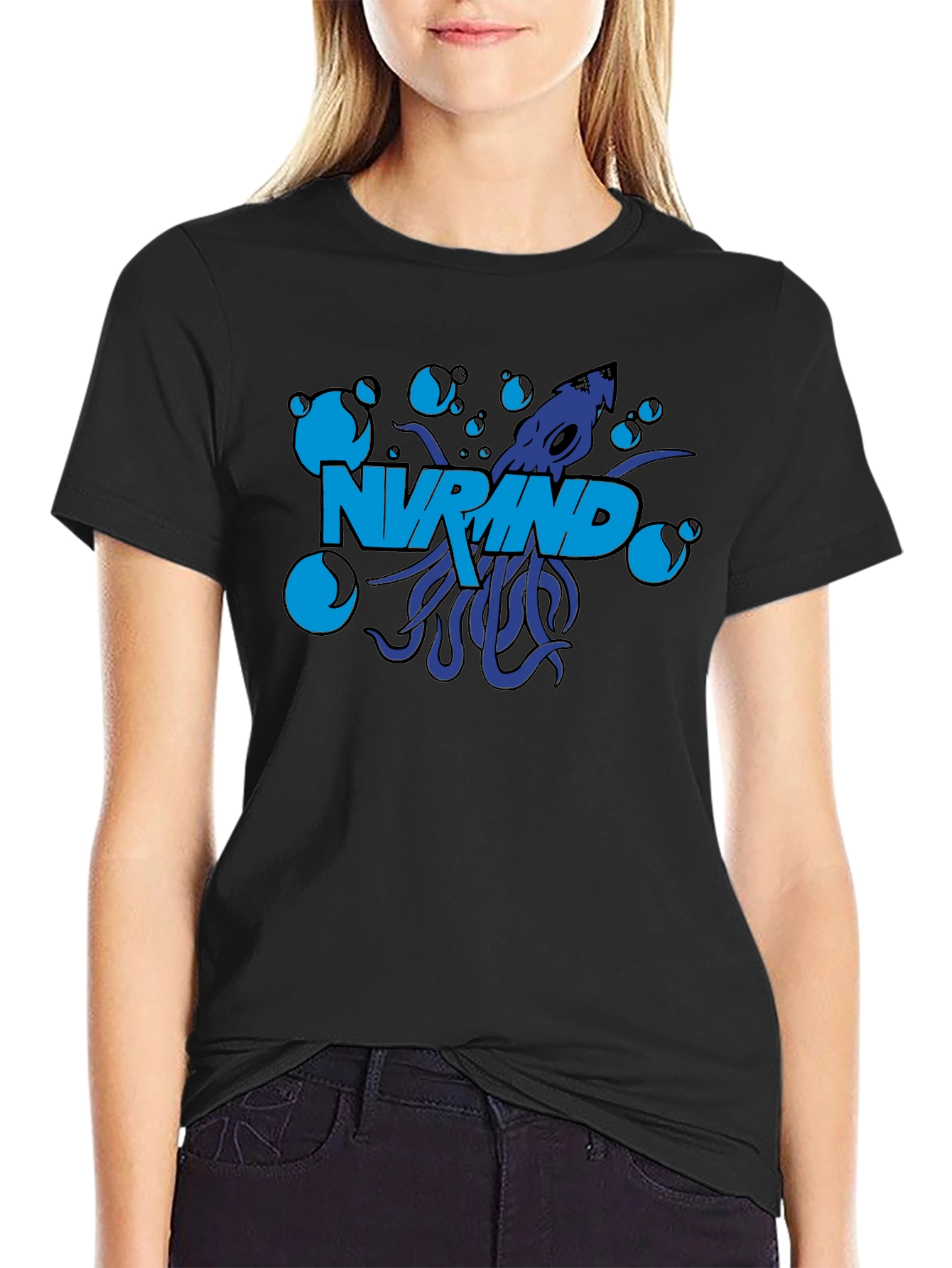 NV Mind Black T-Shirt Squid Graphic Design