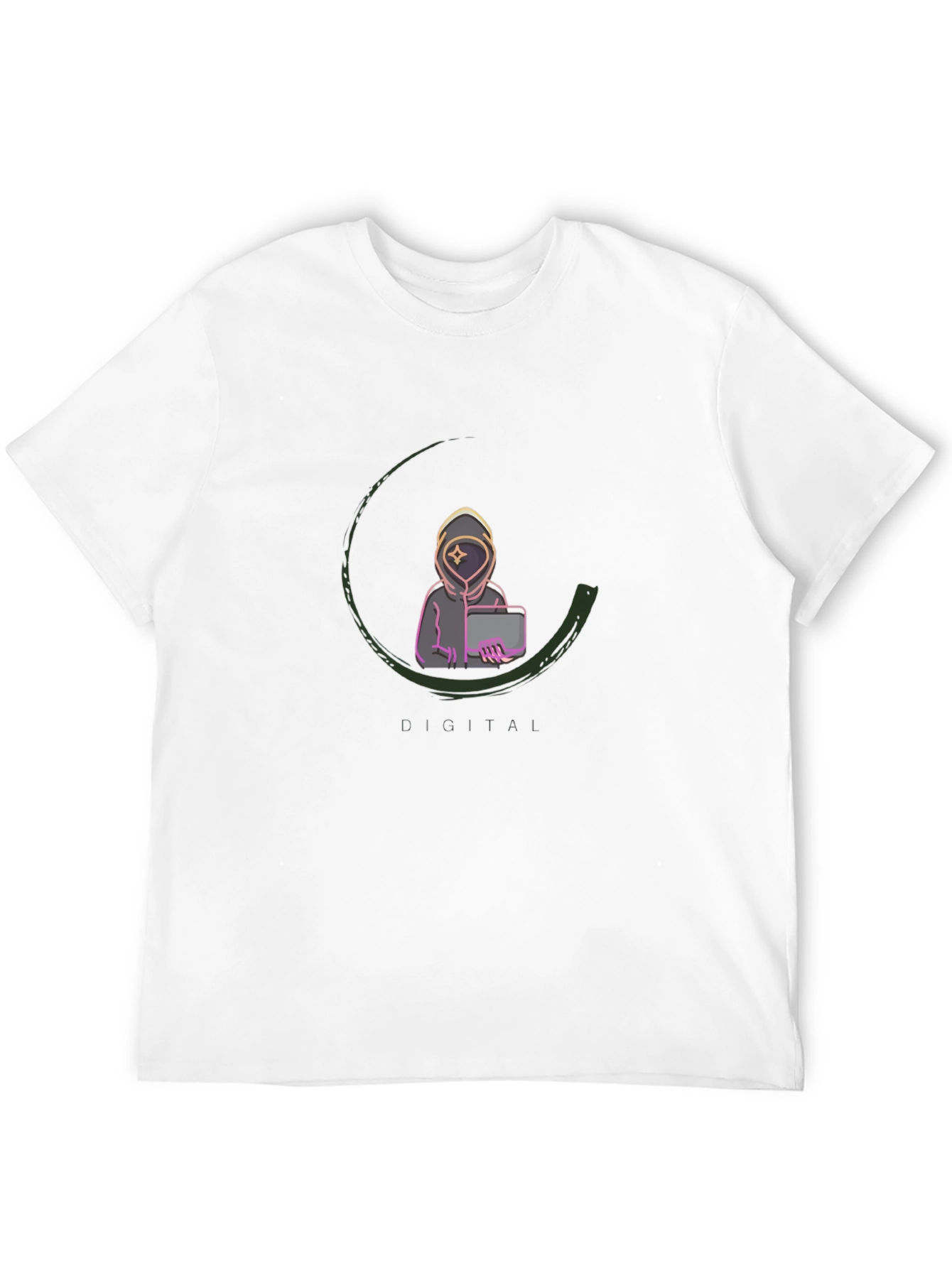 Digital AI Graphic Tee - Black Cotton Blend