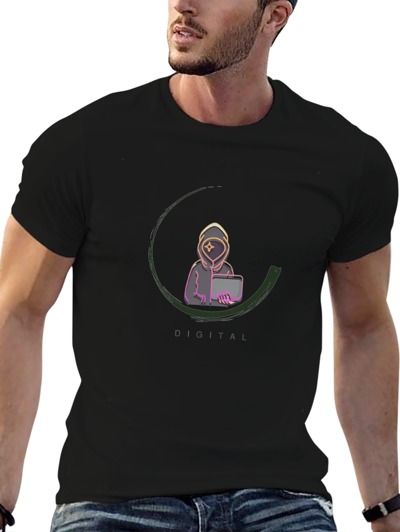 Digital AI Graphic Tee - Black Cotton Blend