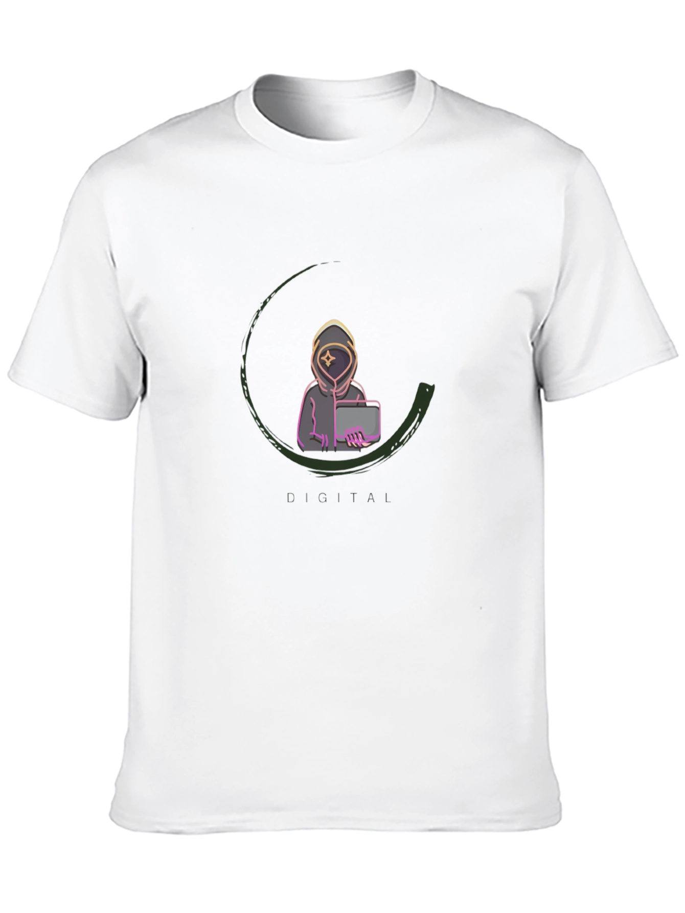 Digital AI Graphic Tee - Black Cotton Blend