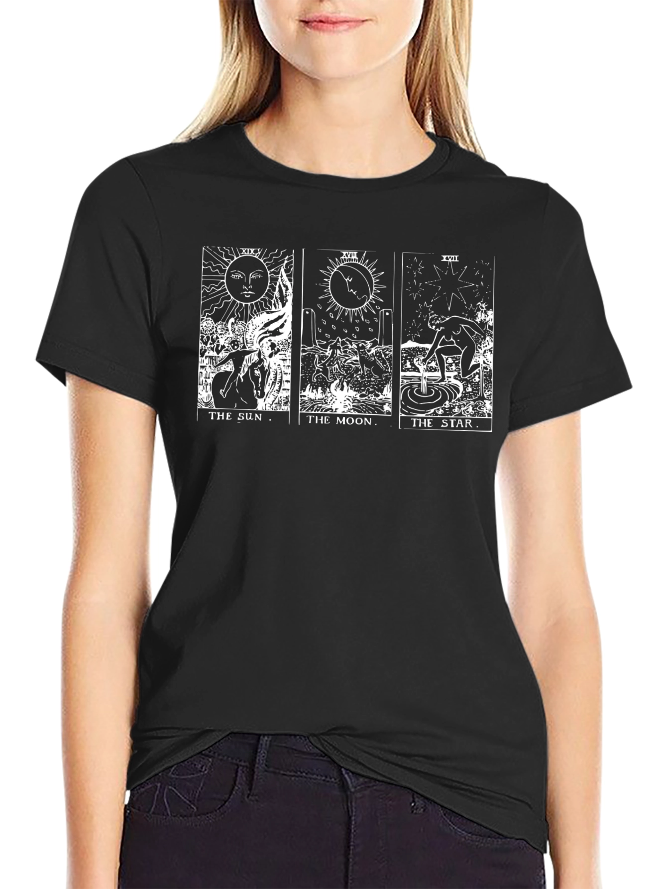 Tarot Card T-Shirt: Sun Moon & Star Design