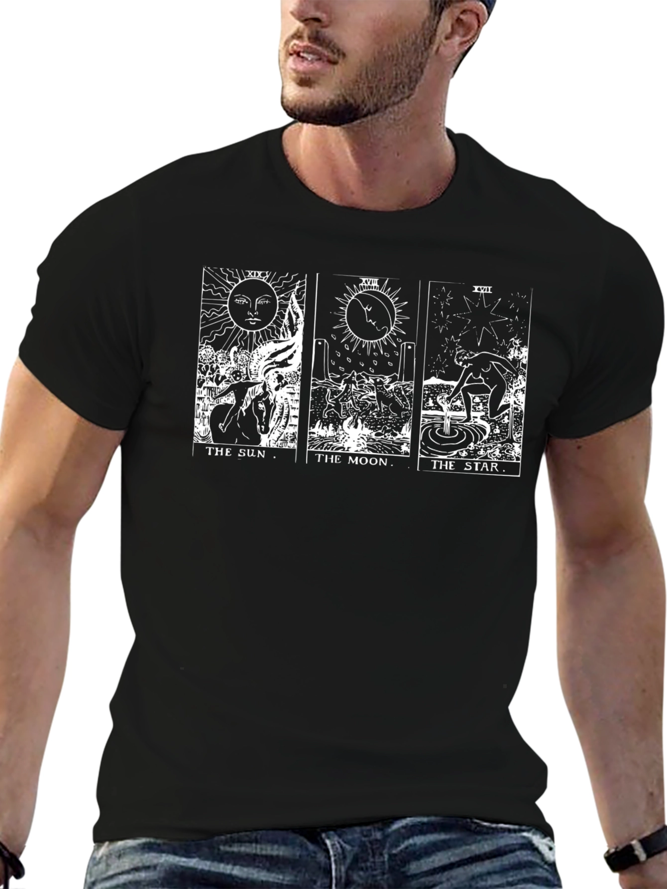 Tarot Card T-Shirt: Sun Moon & Star Design