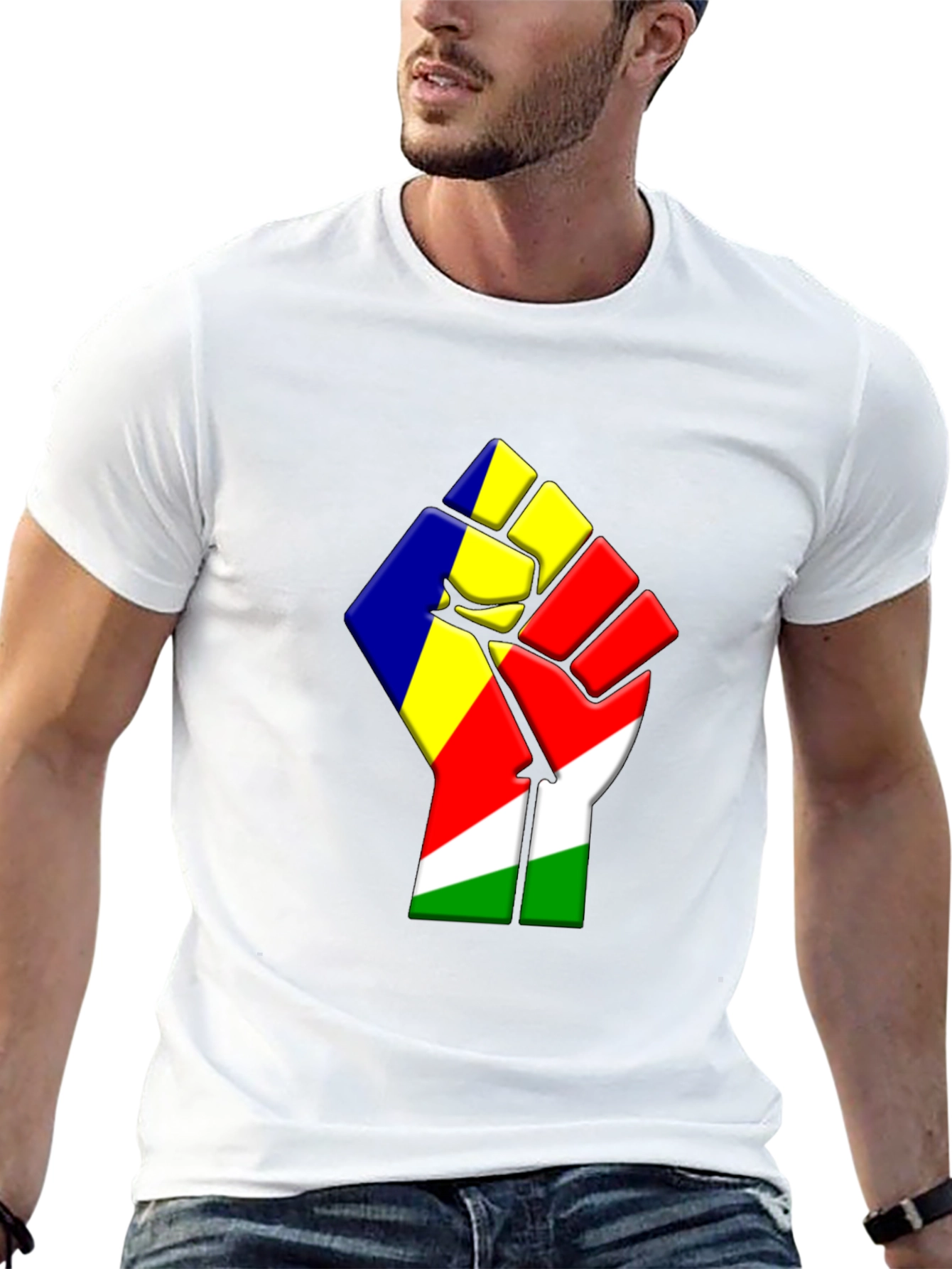Seychelles Flag Fist Graphic Black T-Shirt