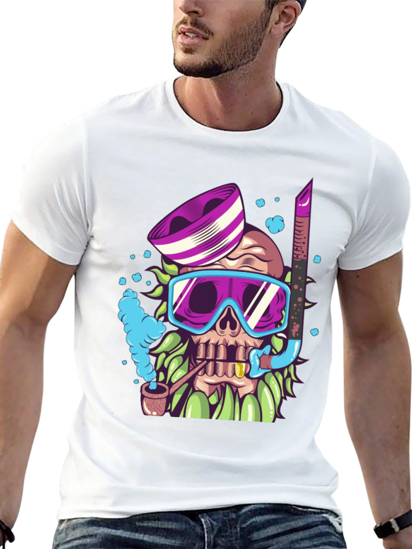 Diver Skull Graphic Tee - Black Cotton T-Shirt