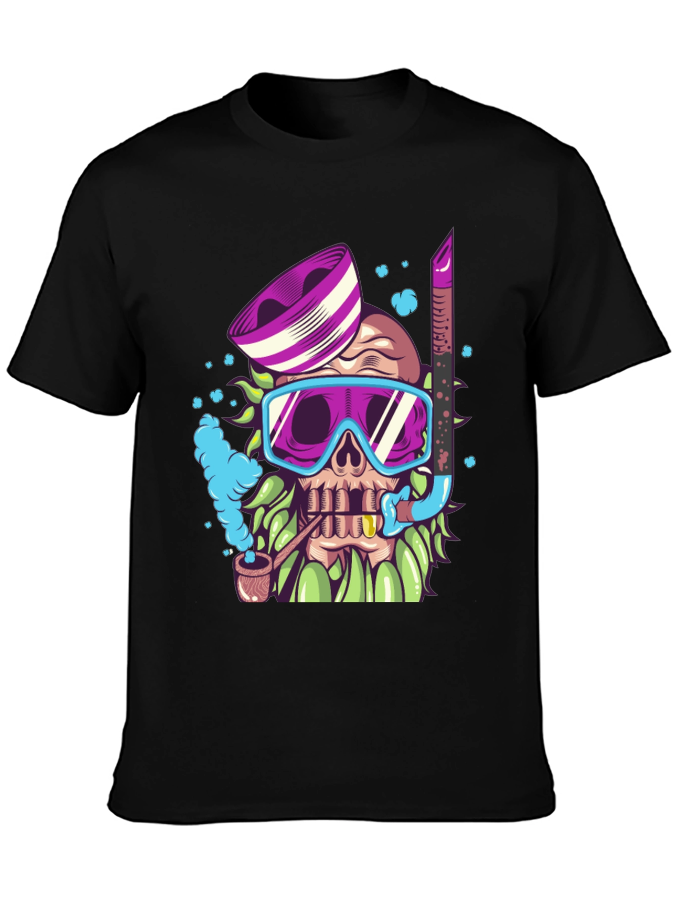 Diver Skull Graphic Tee - Black Cotton T-Shirt
