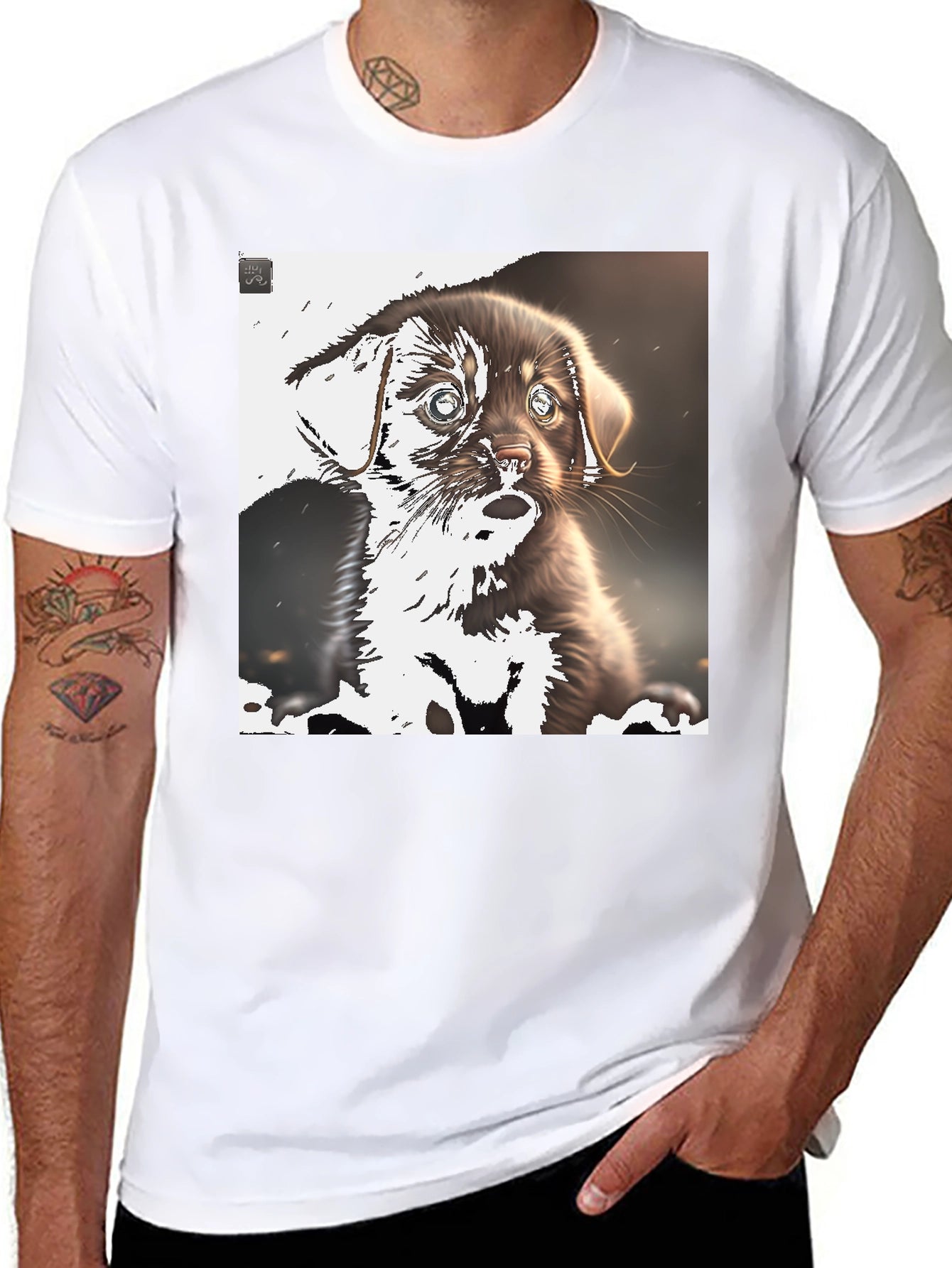 Cute Puppy Graphic Tee - Black Casual T-Shirt