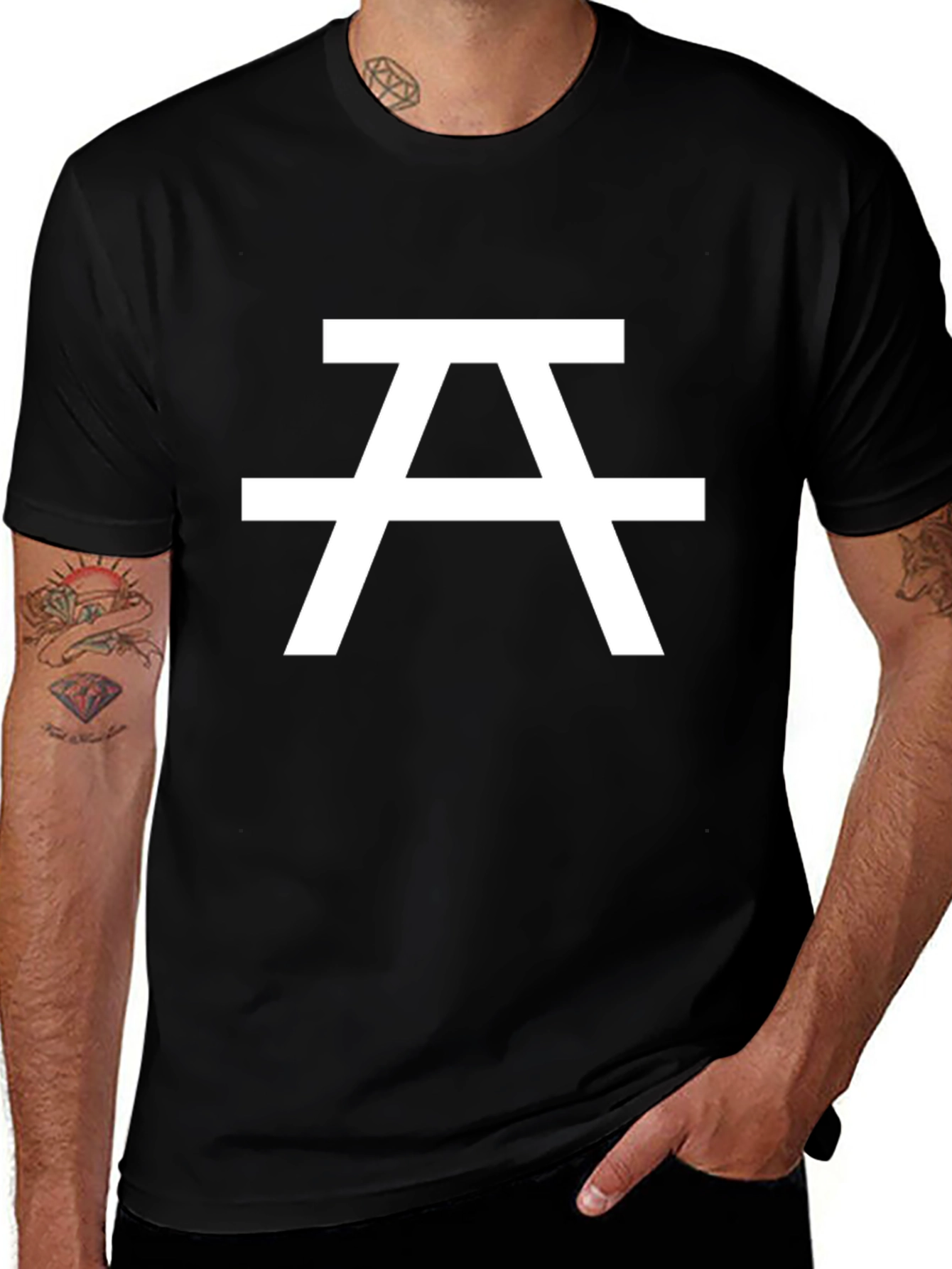 Minimalist Black T-Shirt with White Geometric Design