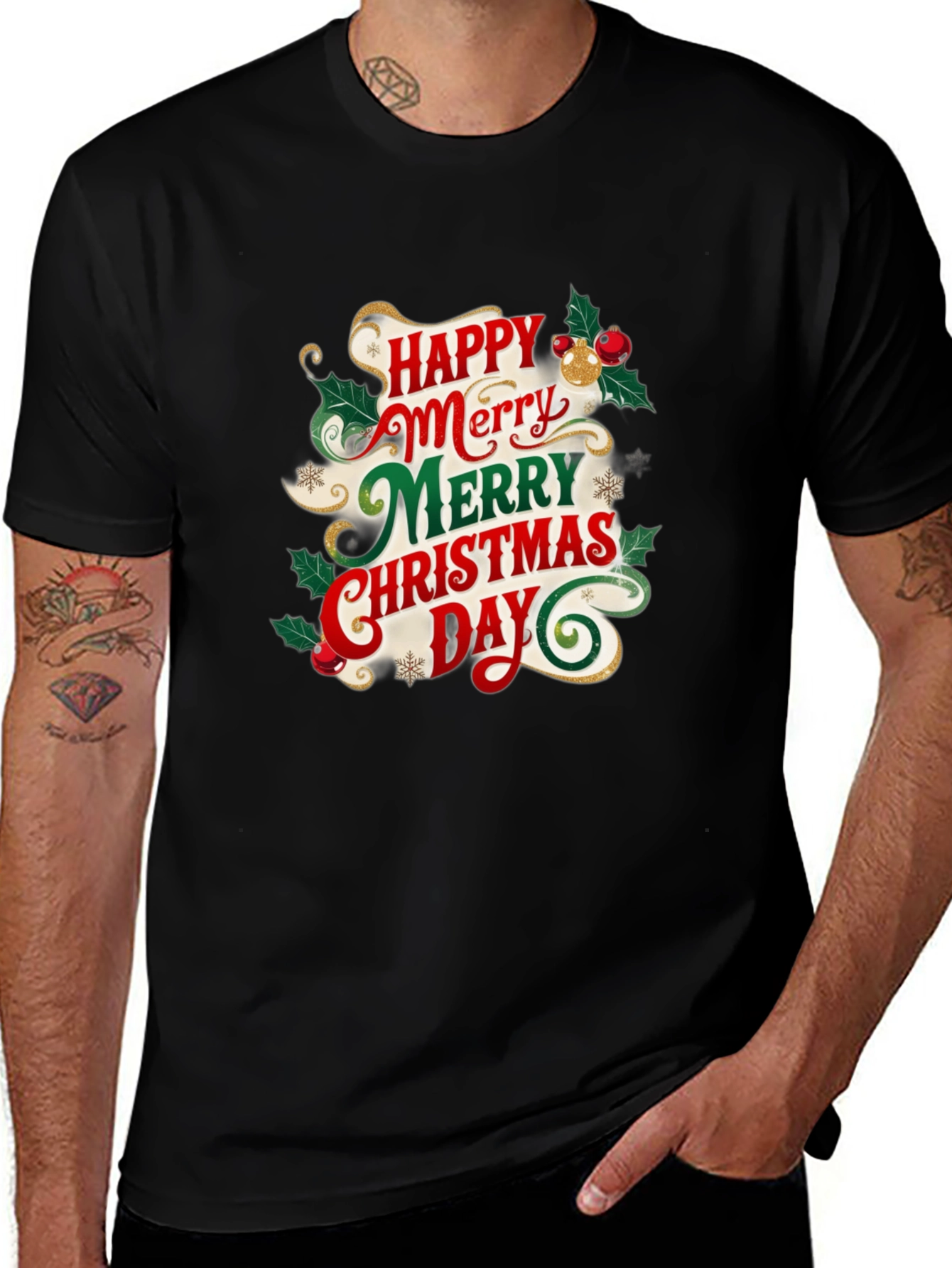 Festive Christmas T-Shirt - Happy Merry Christmas Day Design
