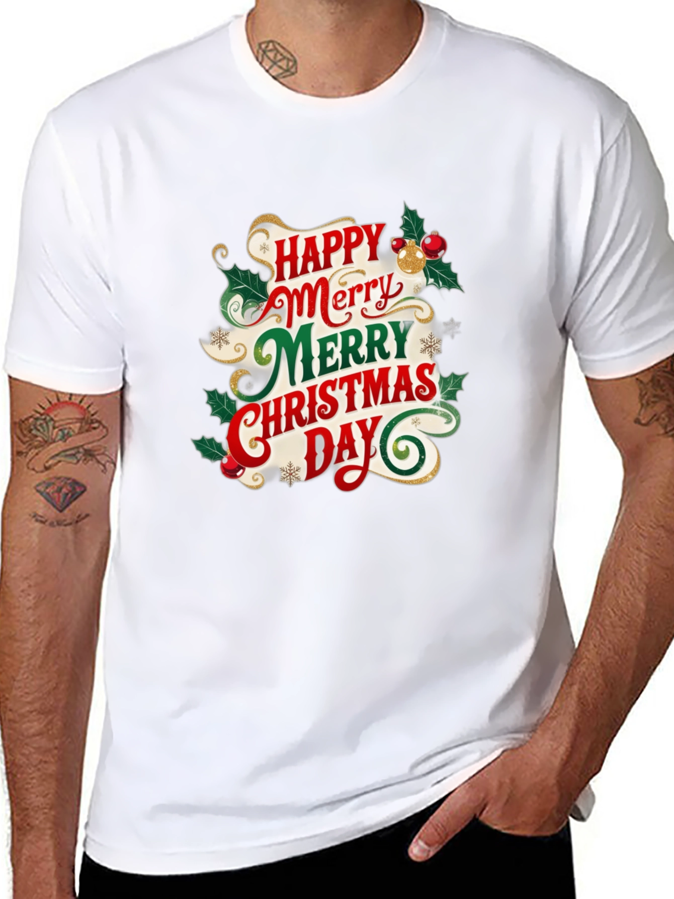Festive Christmas T-Shirt - Happy Merry Christmas Day Design