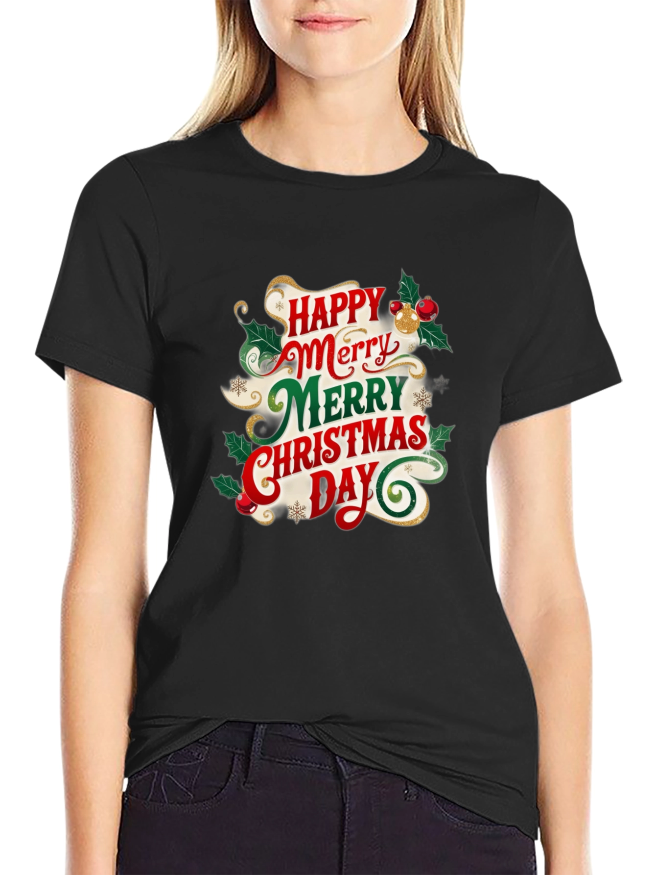 Festive Christmas T-Shirt - Happy Merry Christmas Day Design
