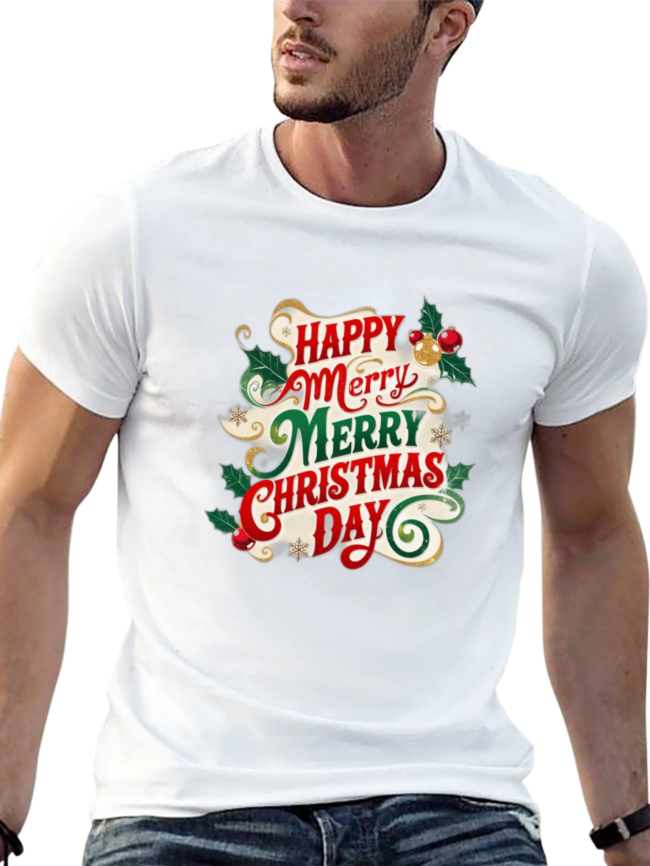 Festive Christmas T-Shirt - Happy Merry Christmas Day Design