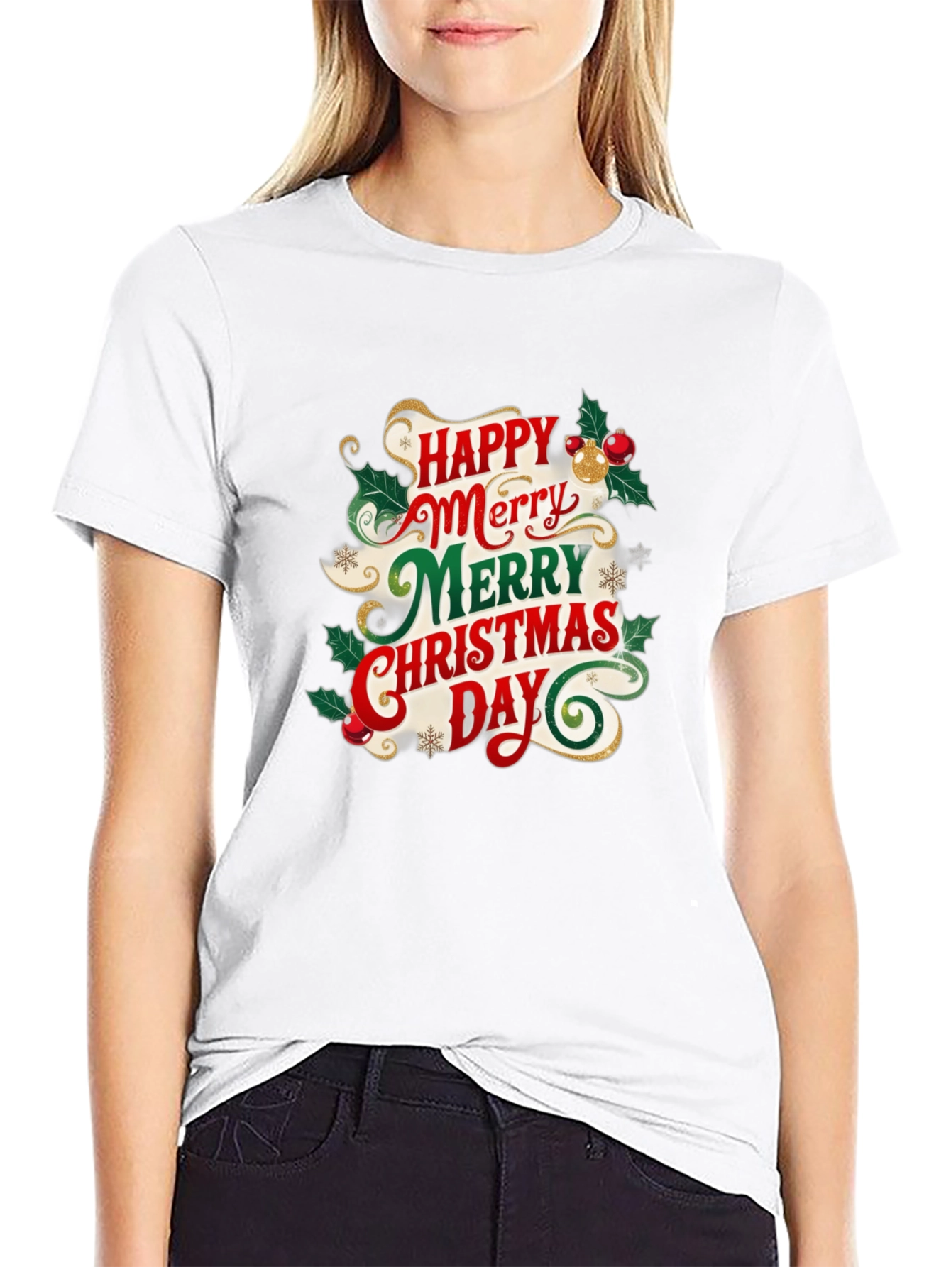 Festive Christmas T-Shirt - Happy Merry Christmas Day Design