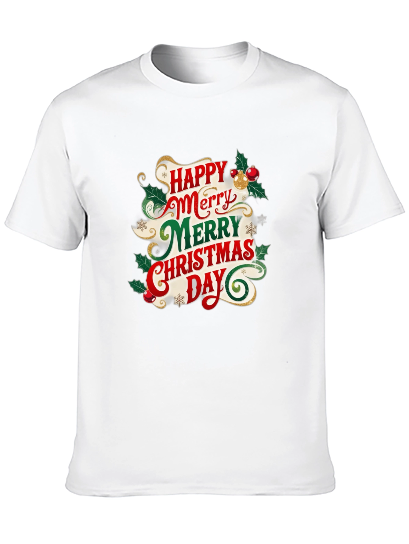 Festive Christmas T-Shirt - Happy Merry Christmas Day Design