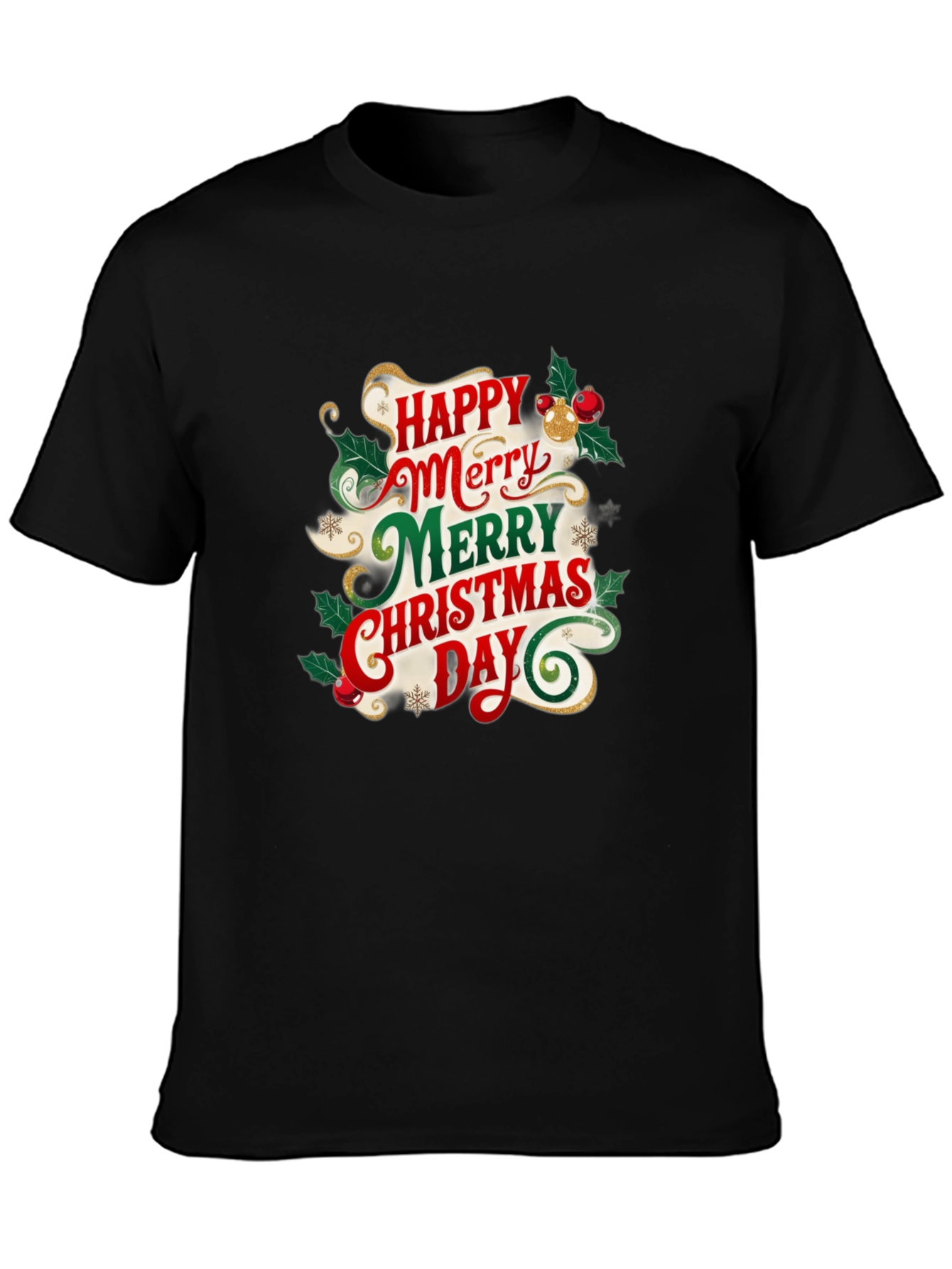 Festive Christmas T-Shirt - Happy Merry Christmas Day Design