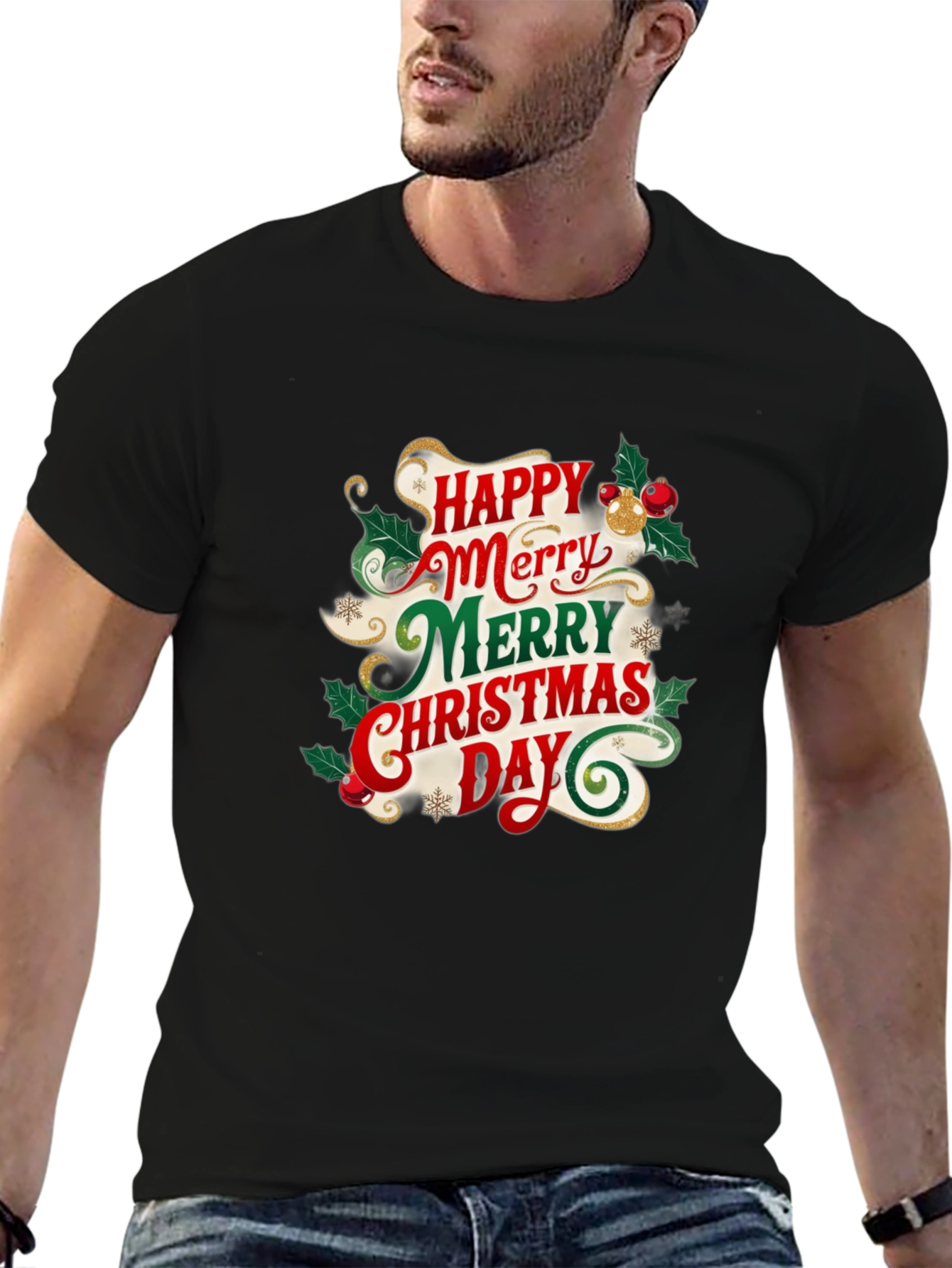 Festive Christmas T-Shirt - Happy Merry Christmas Day Design