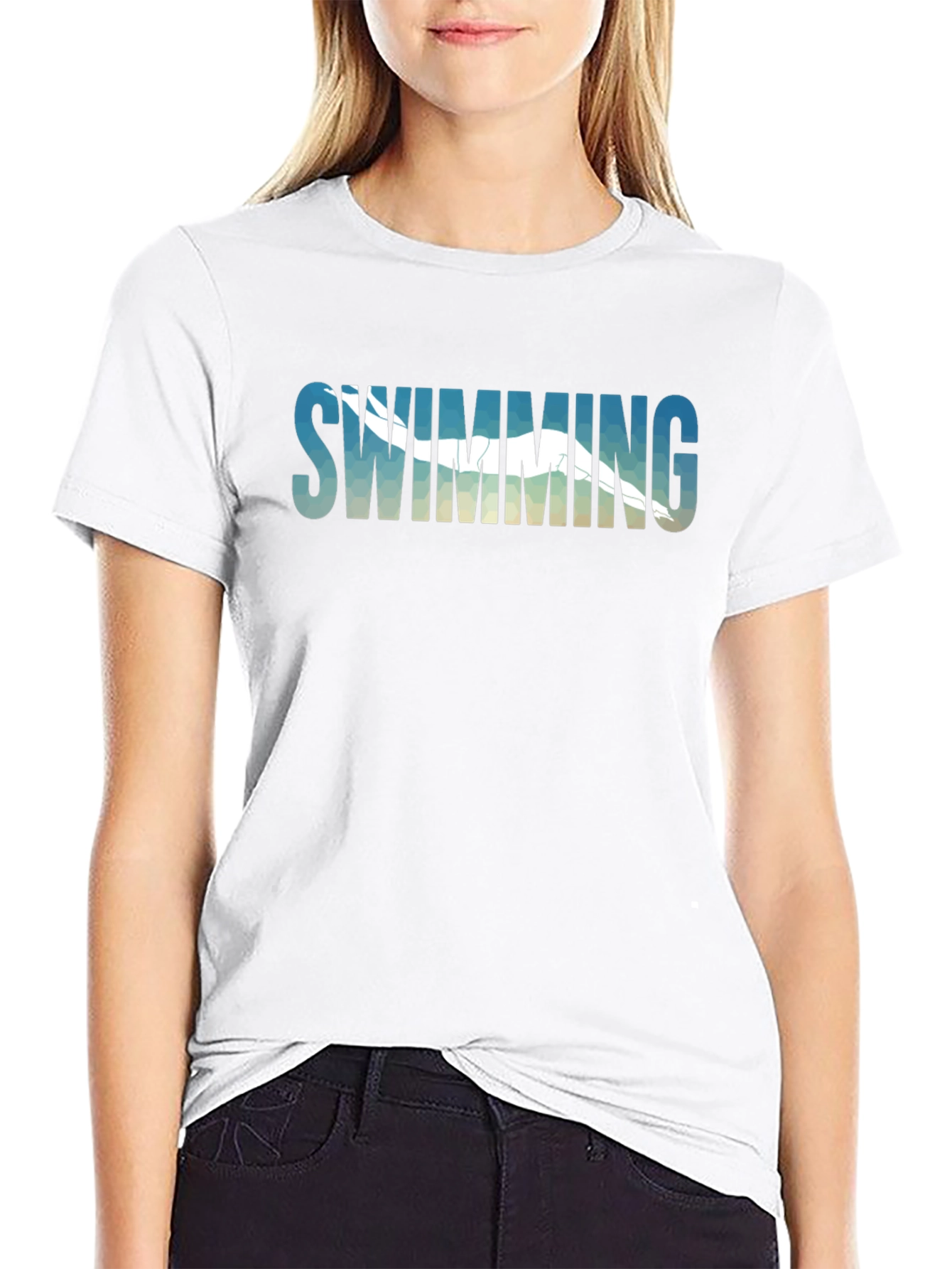 Swimming Graphic Tee - Black Cotton T-Shirt