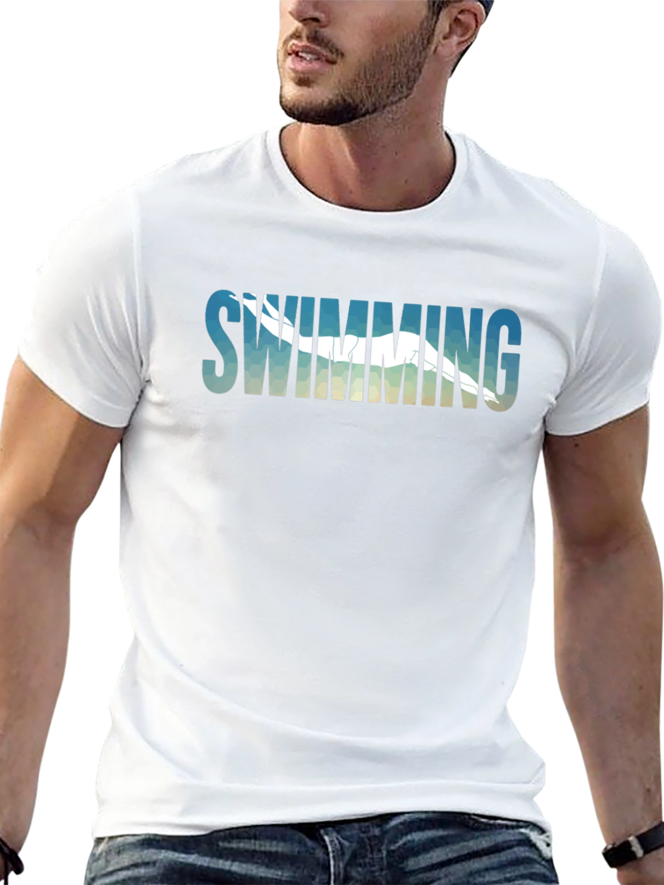 Swimming Graphic Tee - Black Cotton T-Shirt