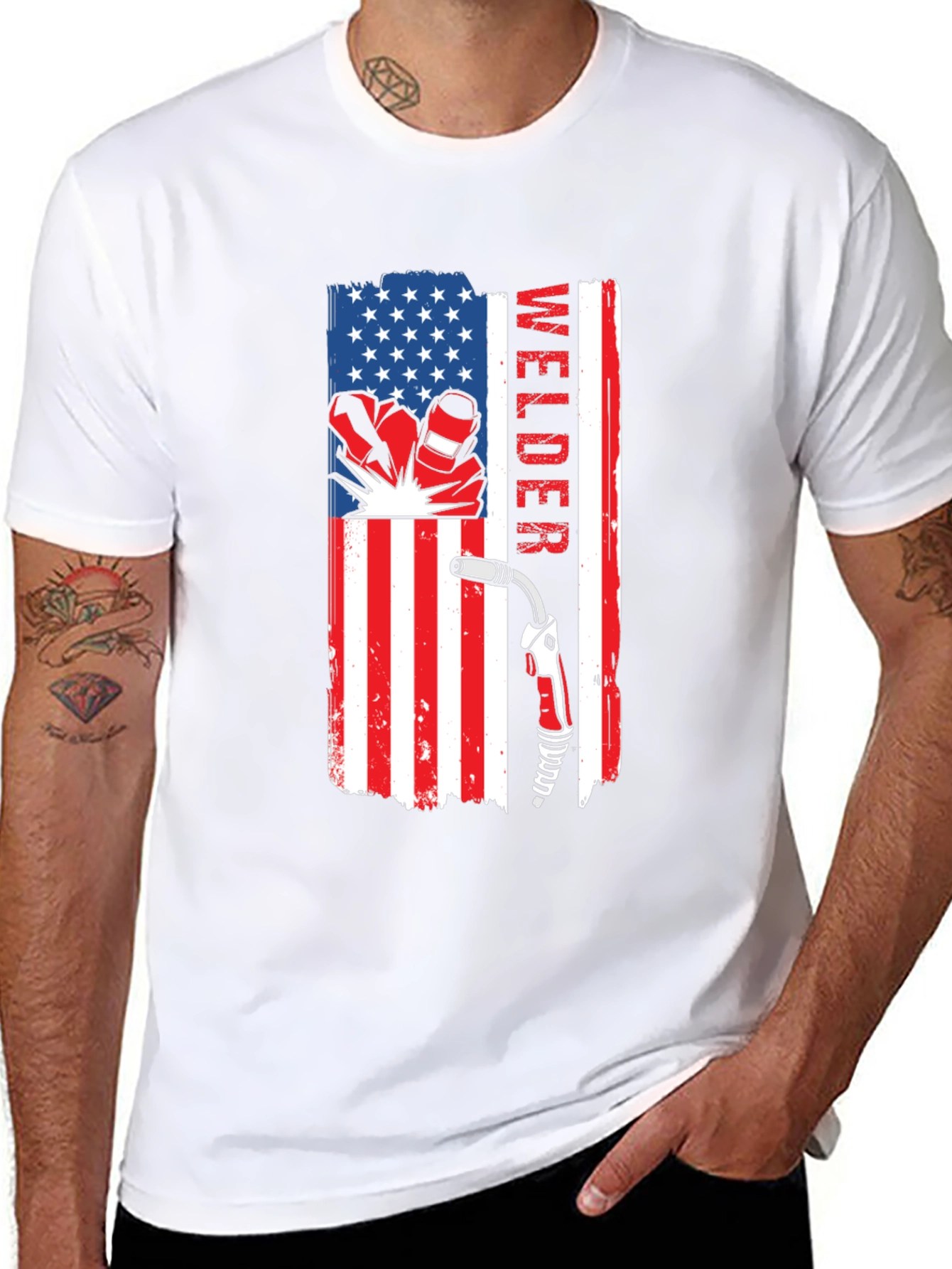 Welder USA Flag T-Shirt - Patriotic Welding Tee