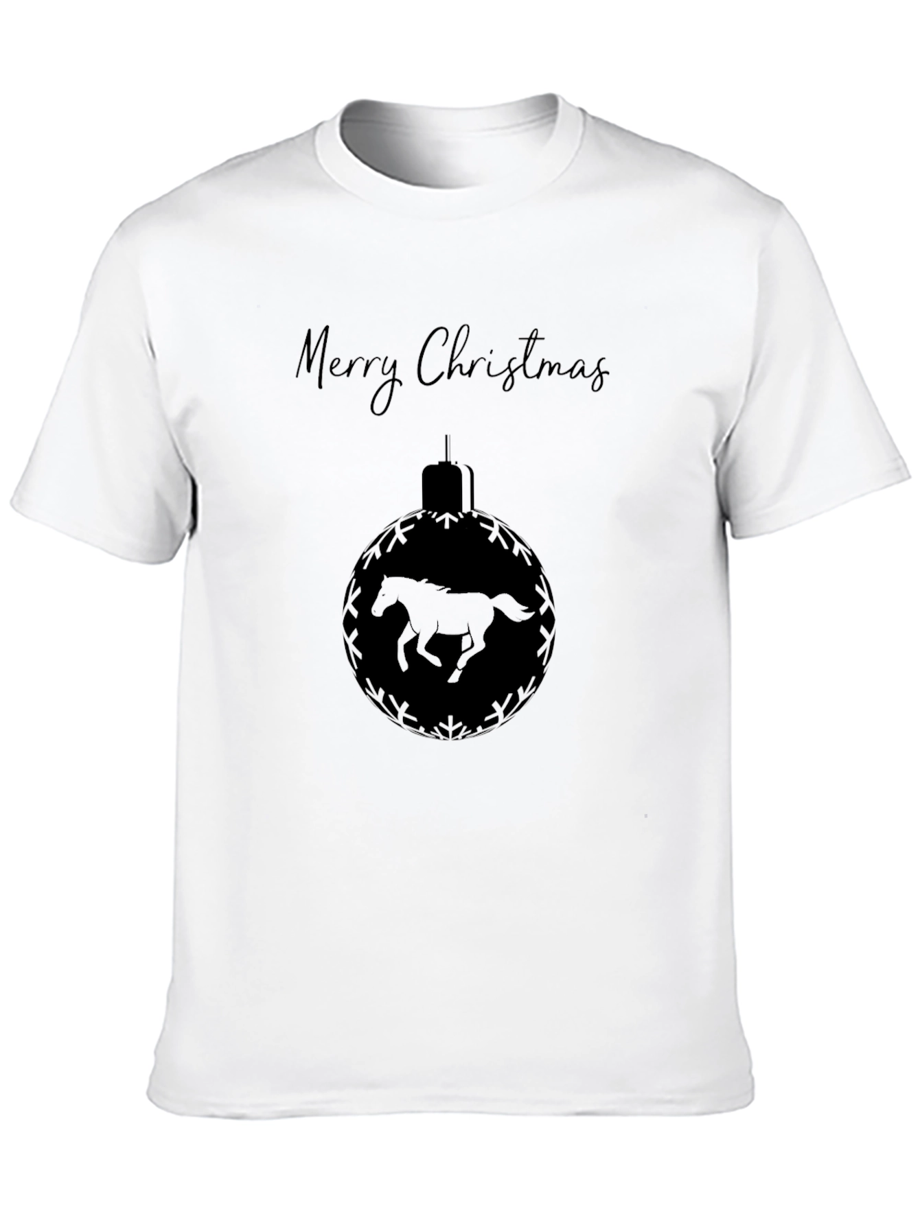 Merry Christmas Horse Ornament Black T-Shirt