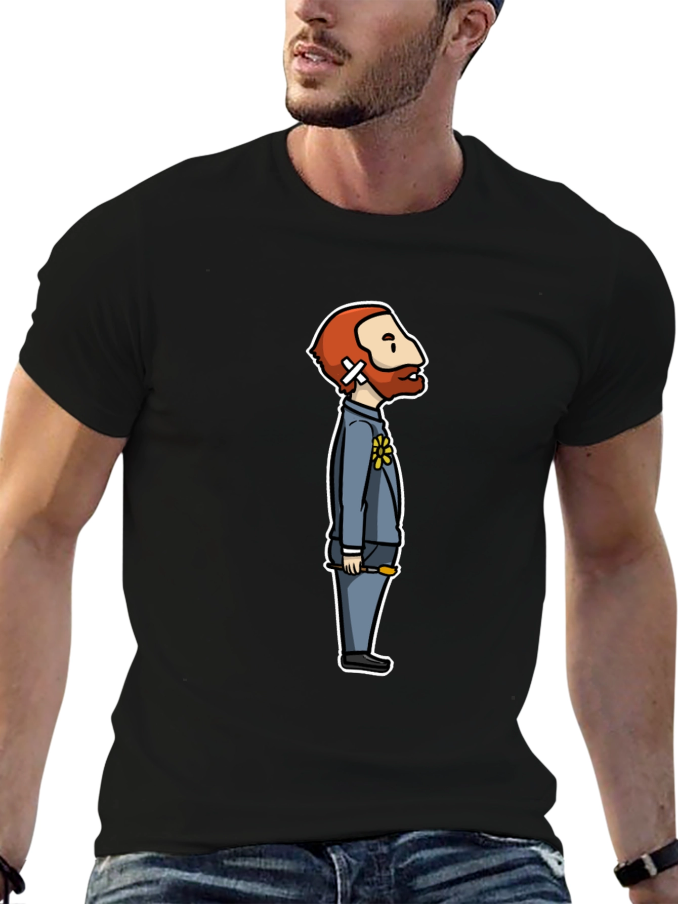 Van Gogh Cartoon Black T-Shirt