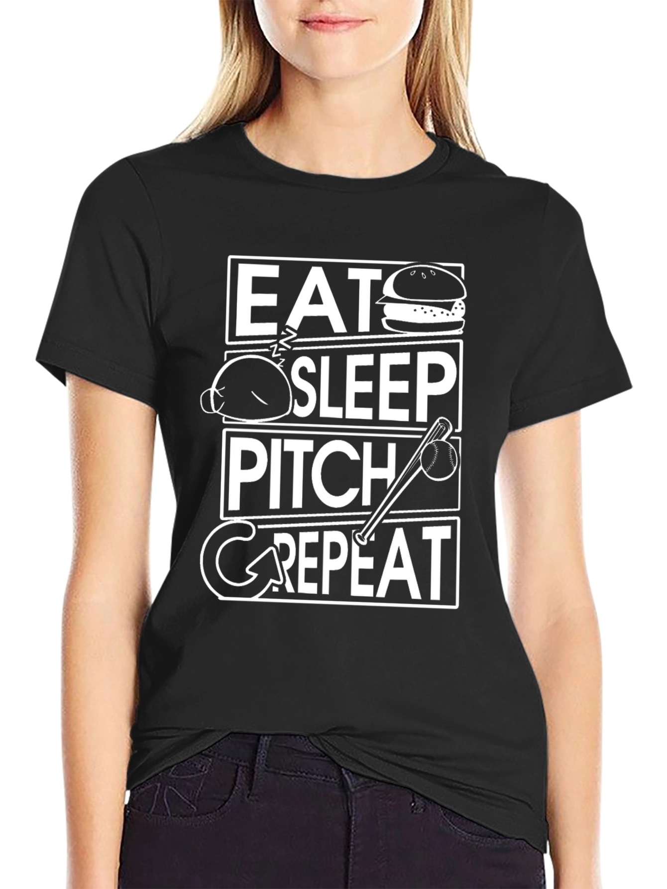 Eat Sleep Pitch Repeat T-Shirt - Baseball Lover Tee