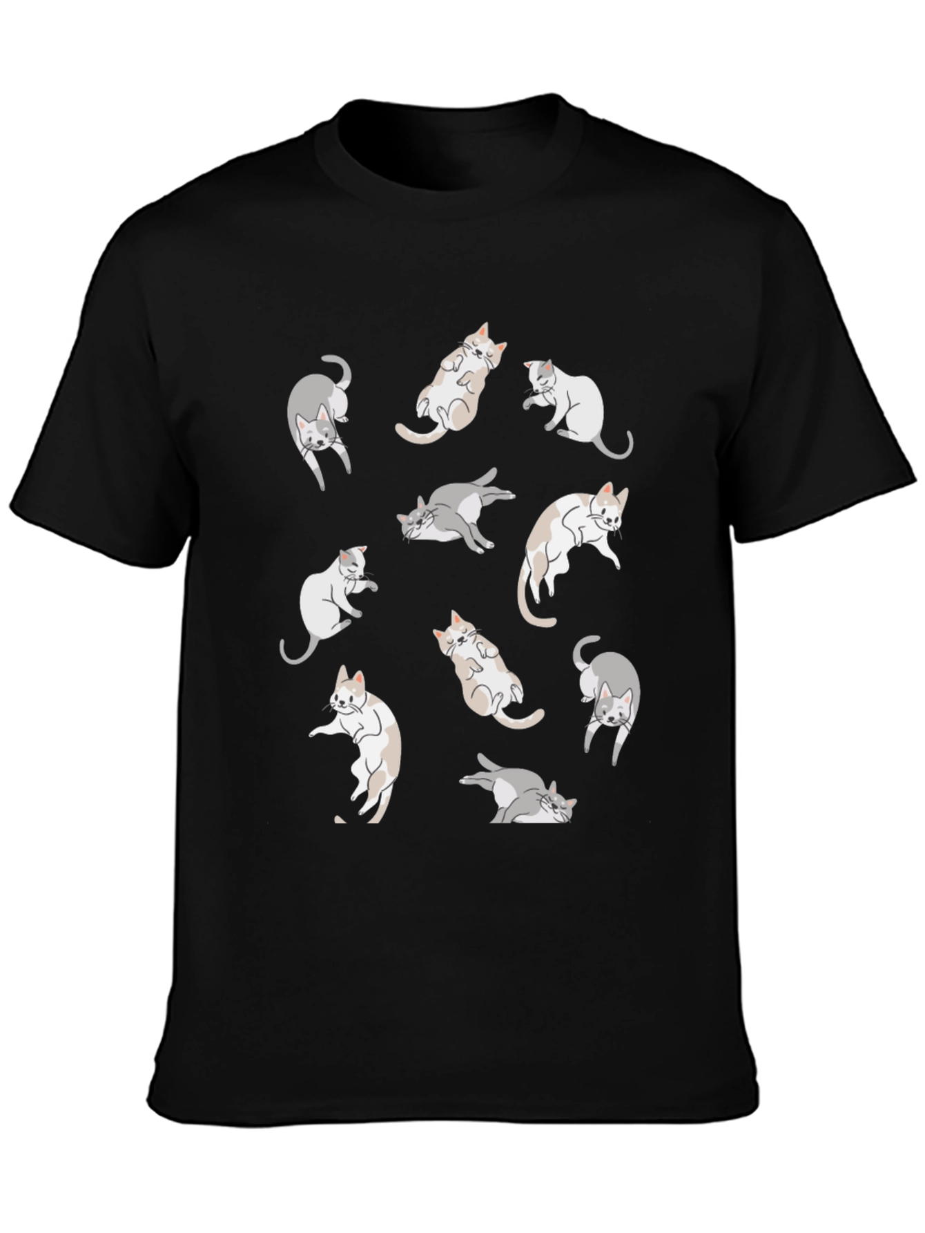 Cats Pattern T-Shirt - Black Casual Wear