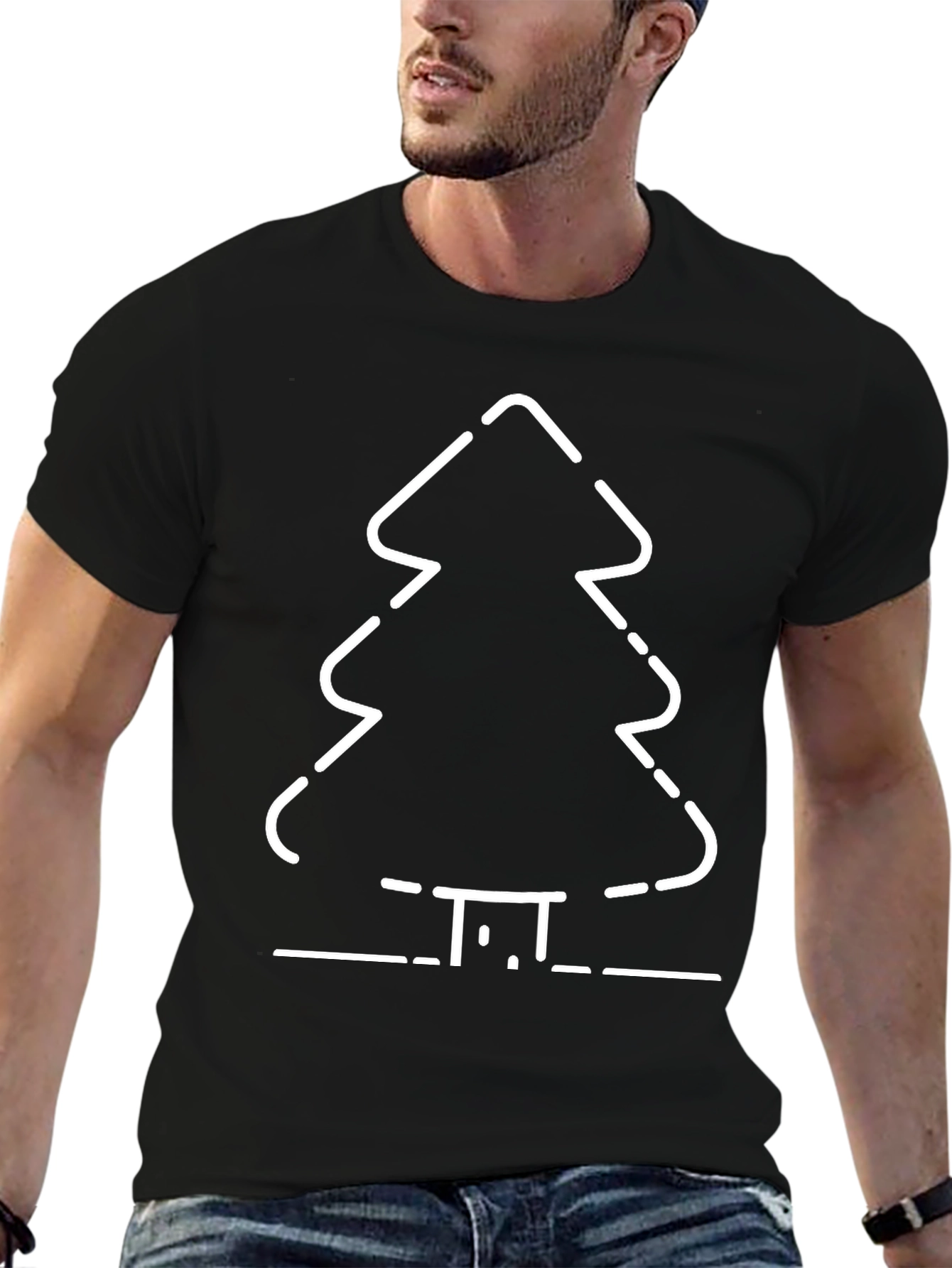 Minimalist Christmas Tree Graphic Tee - Black