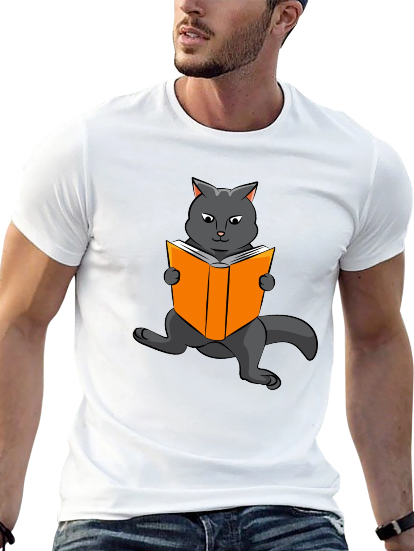 Cat Reading Book Graphic T-Shirt