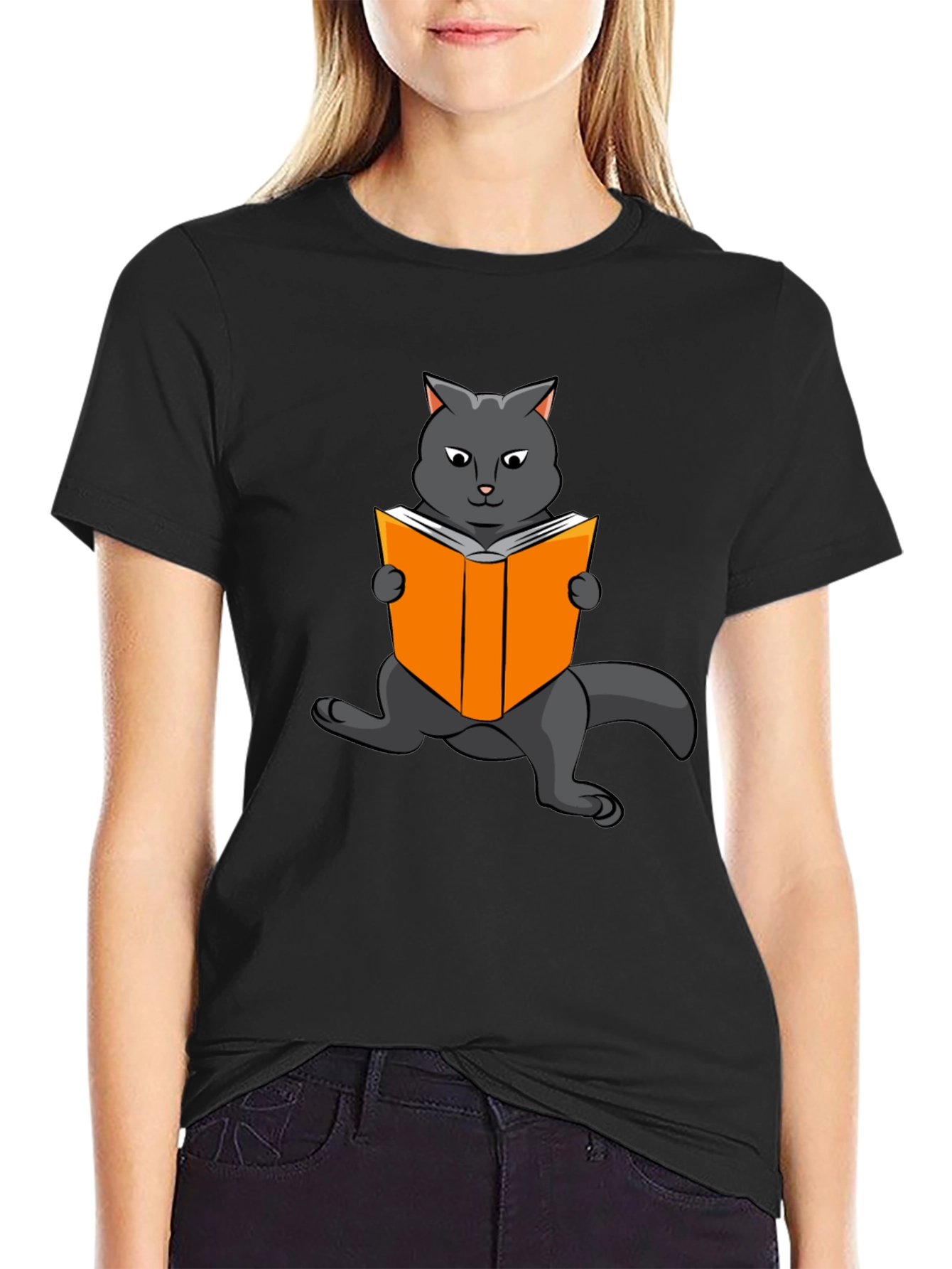 Cat Reading Book Graphic T-Shirt