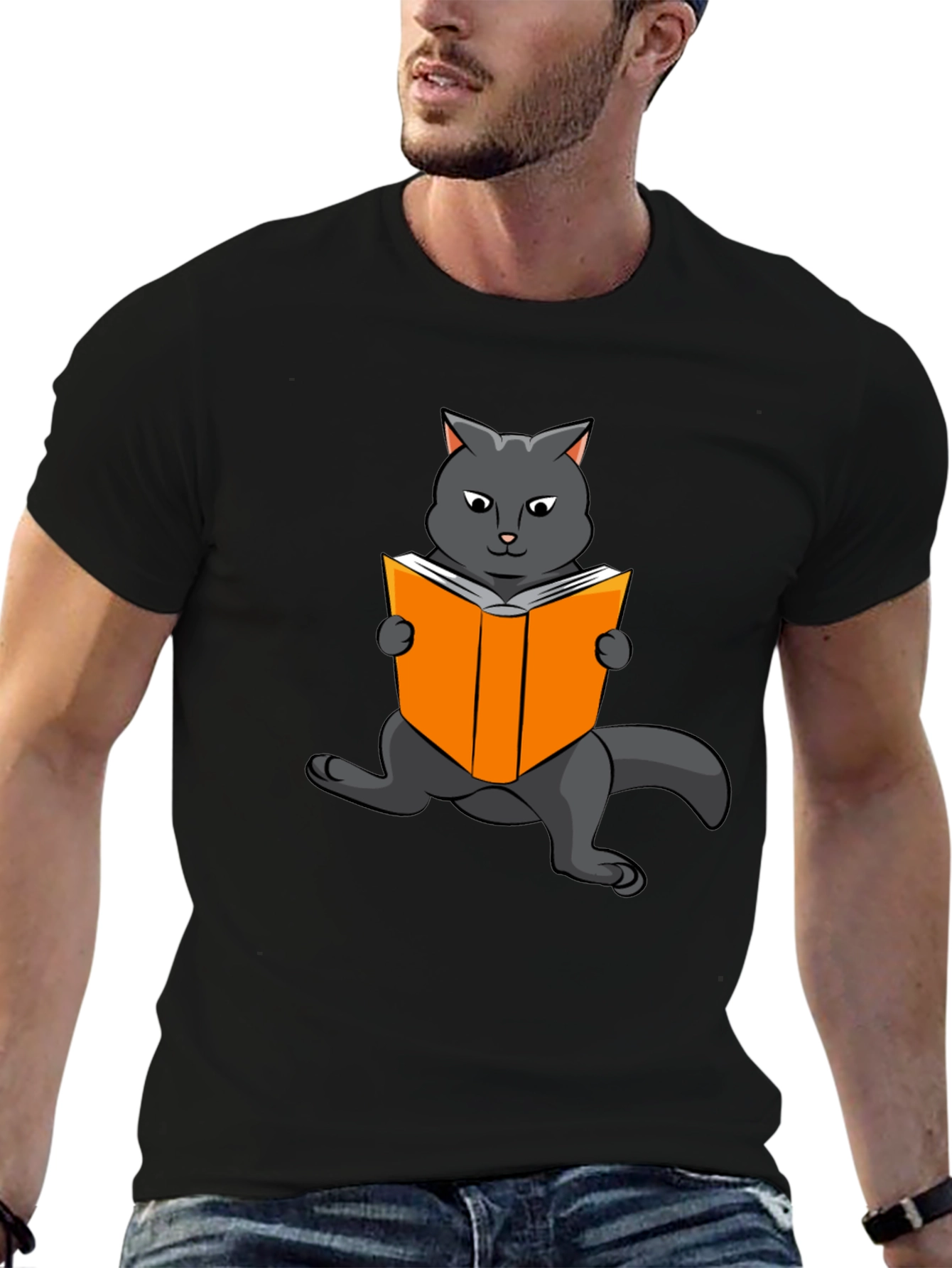 Cat Reading Book Graphic T-Shirt