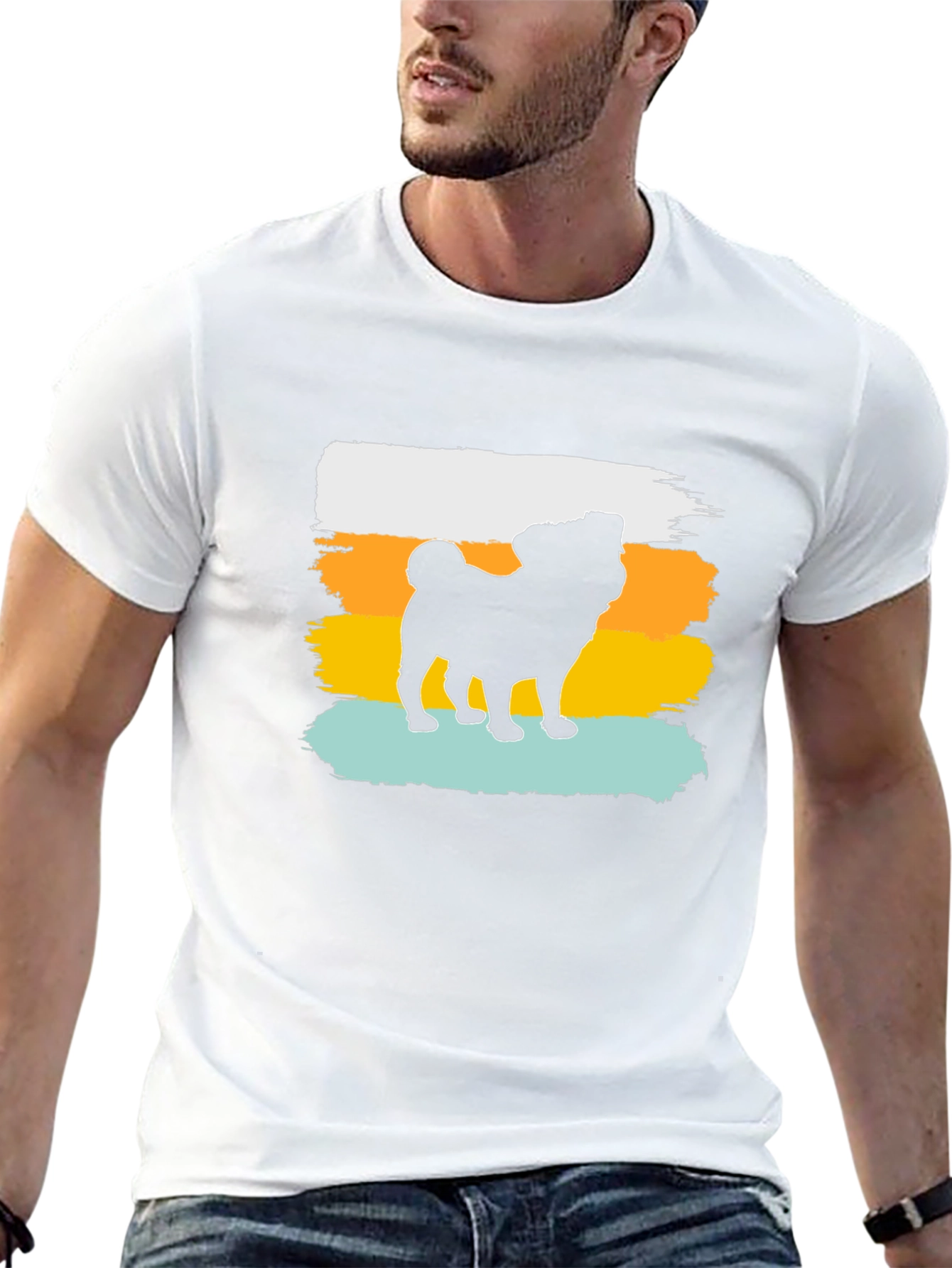 Retro Pug Silhouette Graphic Tee - Black