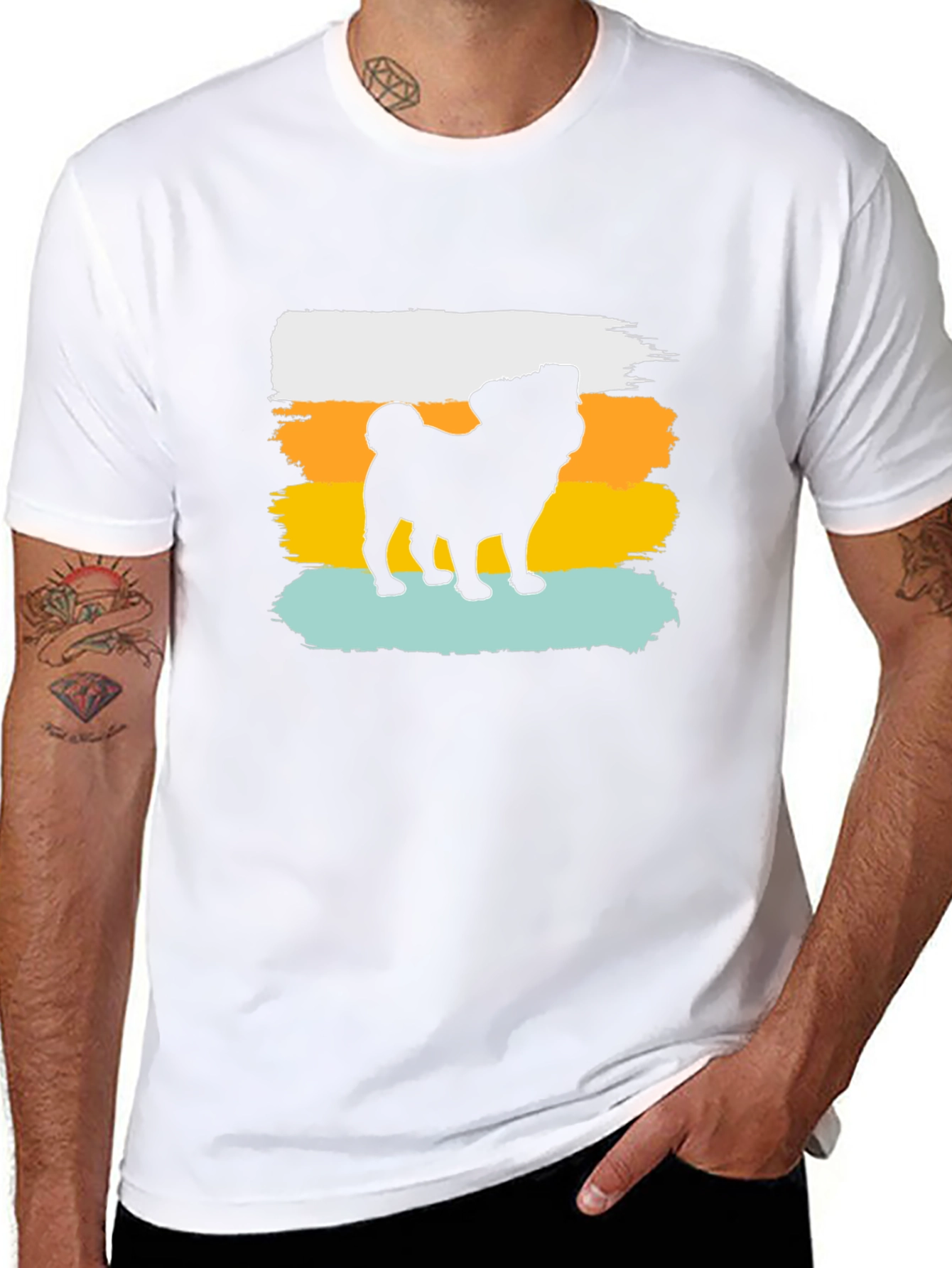 Retro Pug Silhouette Graphic Tee - Black
