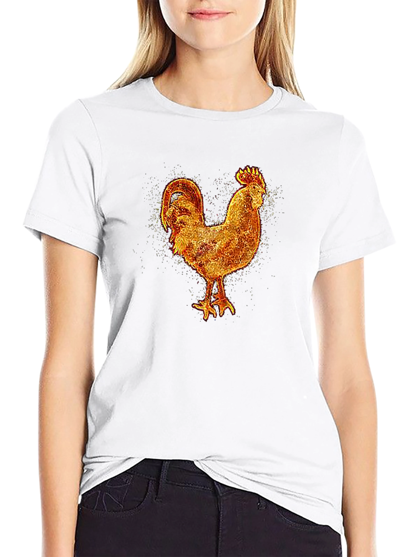 Fiery Rooster Graphic Tee - Black Cotton T-Shirt