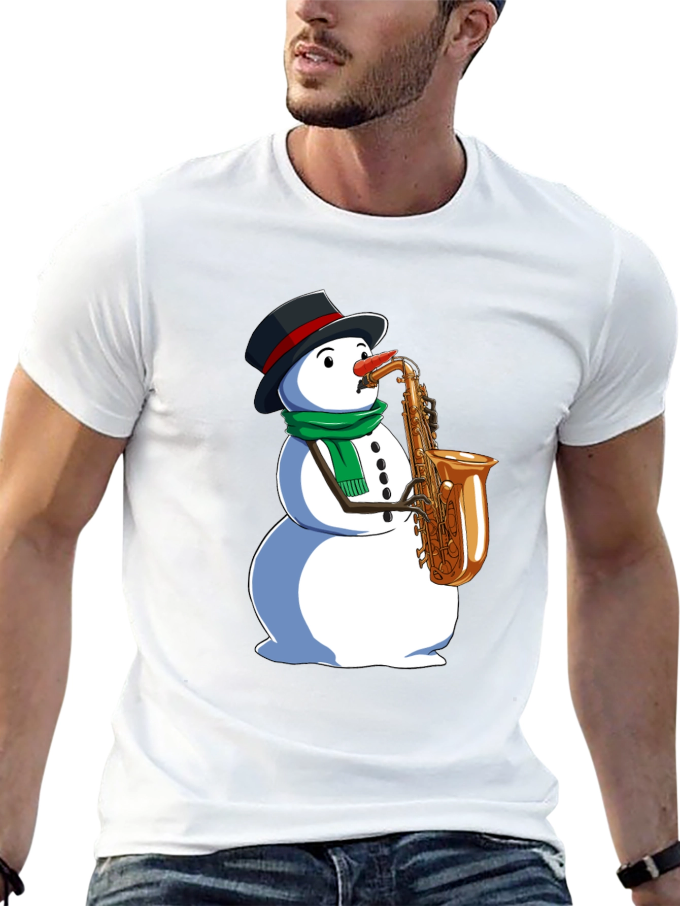 Snowman Saxophone Graphic Tee - Holiday Style