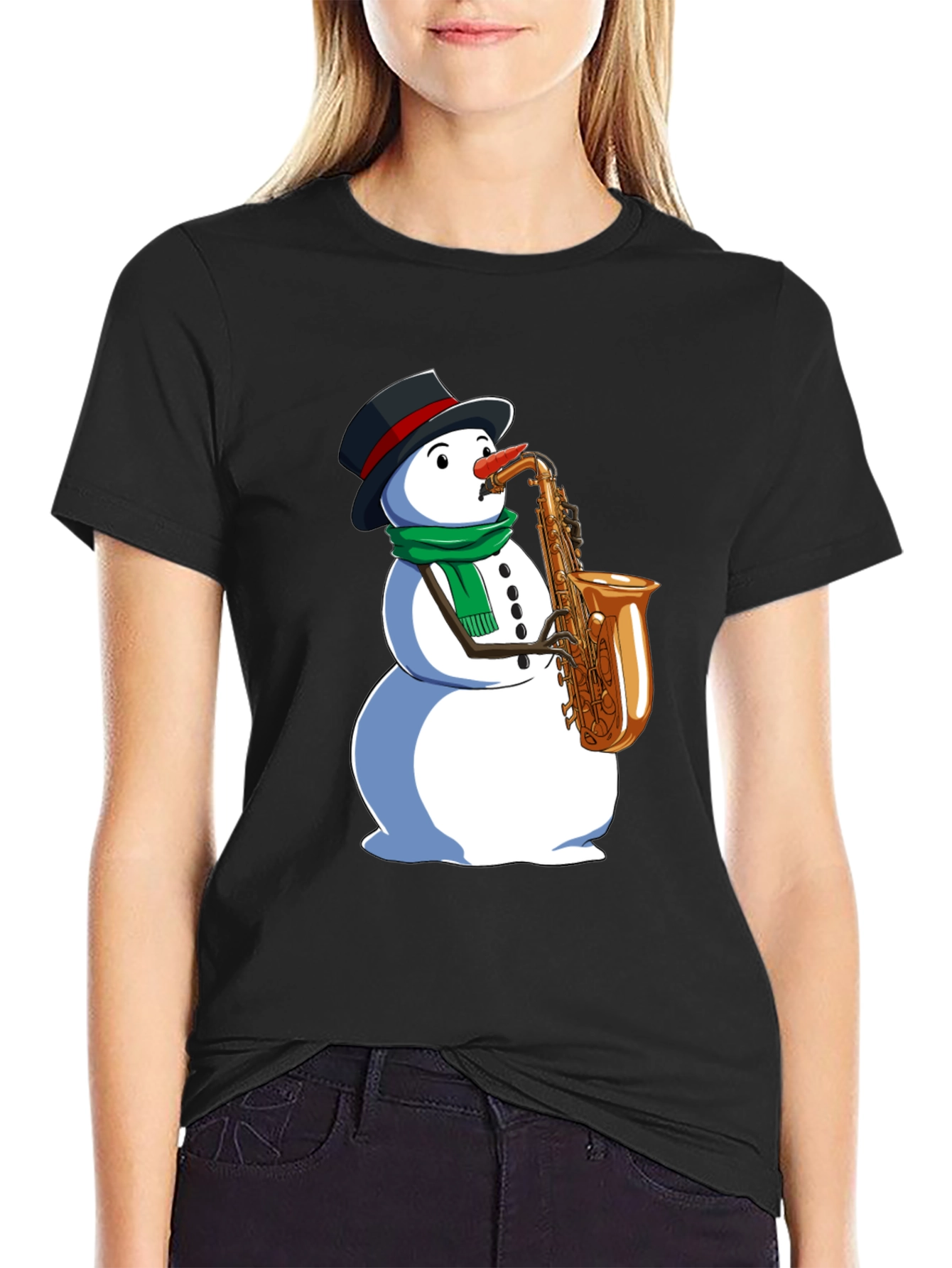 Snowman Saxophone Graphic Tee - Holiday Style