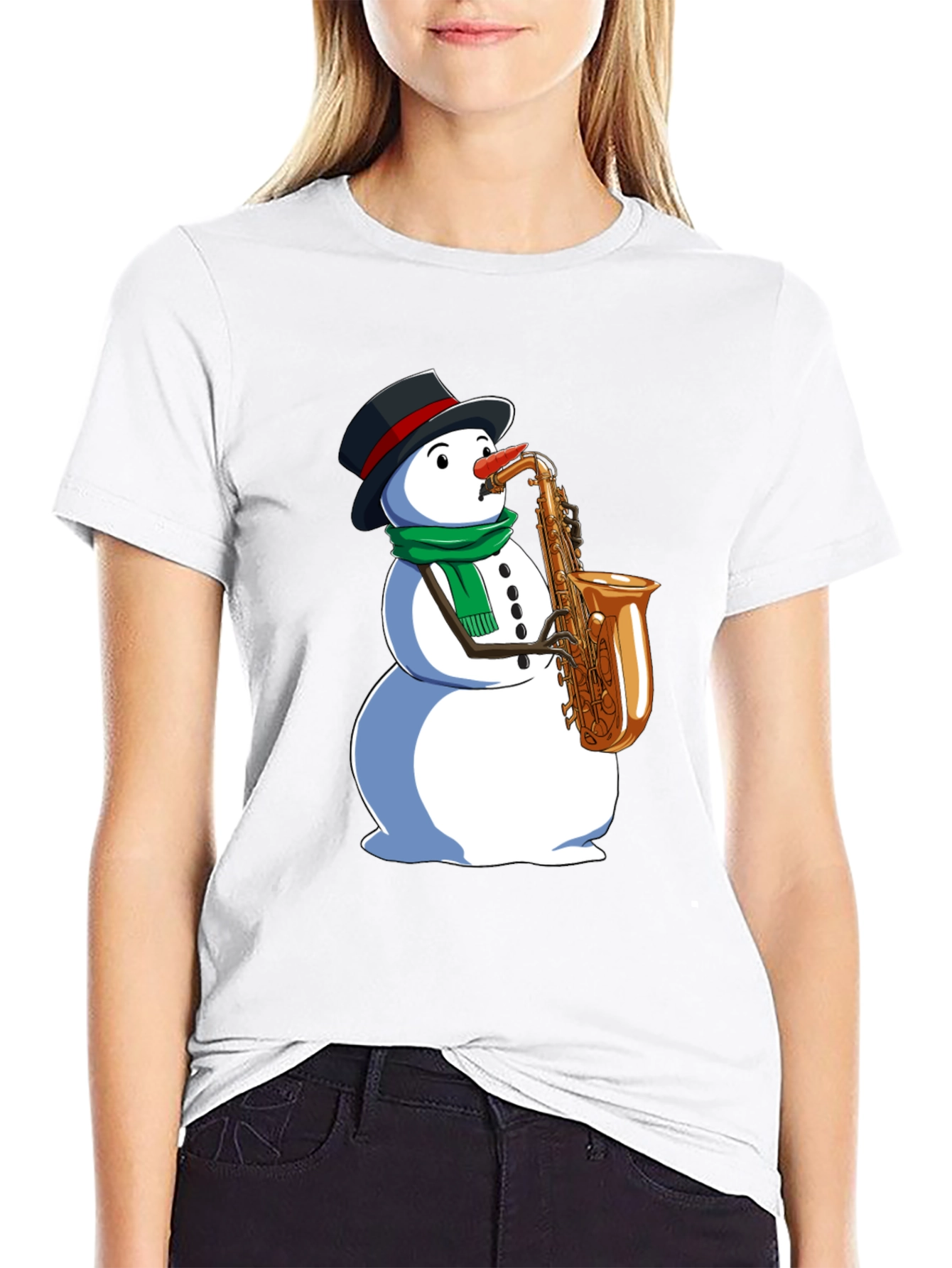 Snowman Saxophone Graphic Tee - Holiday Style